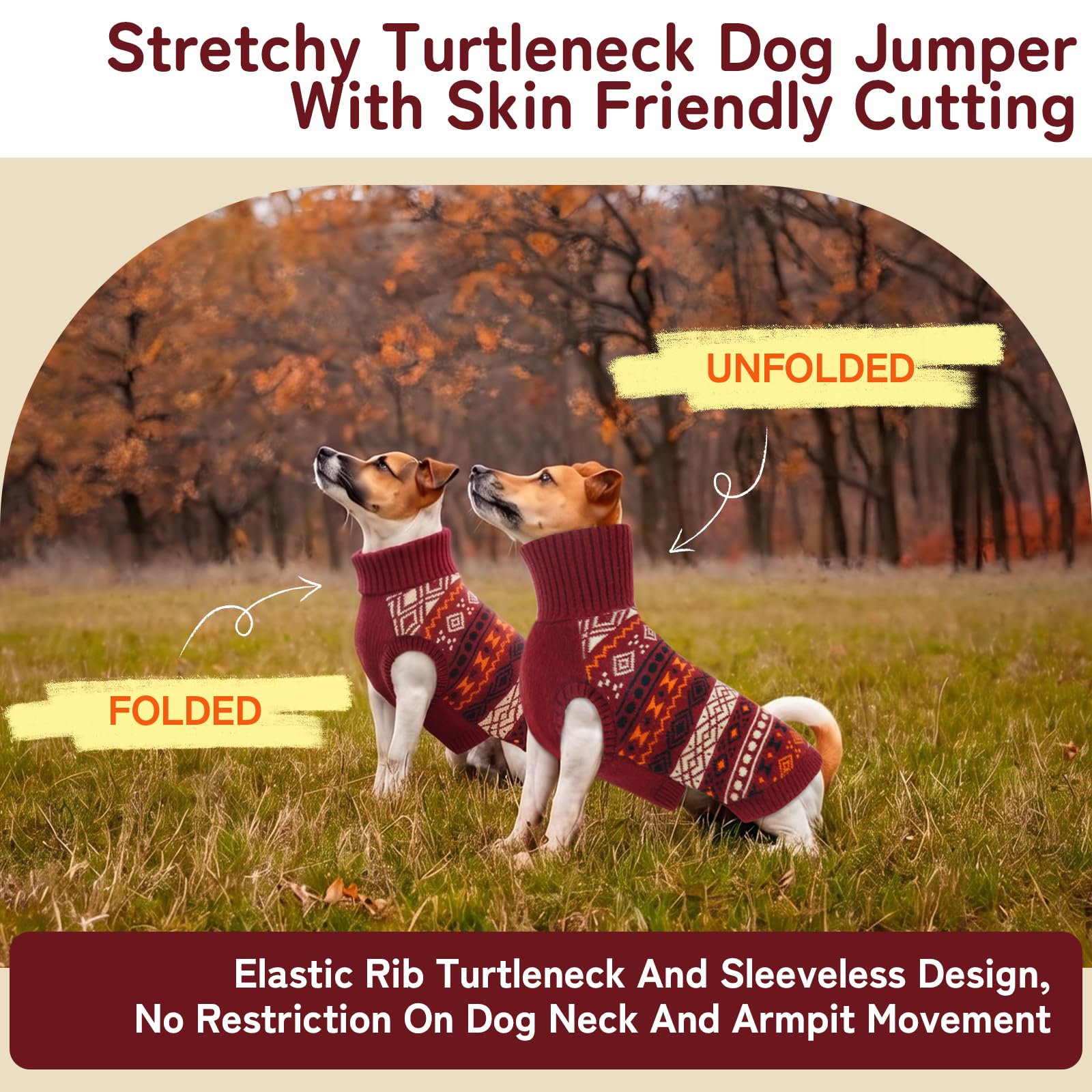 Pull en tricot à col roulé sans manches pour chien de grande taille