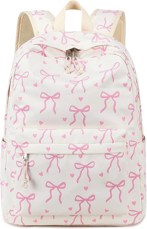 LOIDOU Backpack for Girls School Backpacks Bookbags for Elementary Middle School Women Laptop Backpacks (Bow tie Beige, L-17)