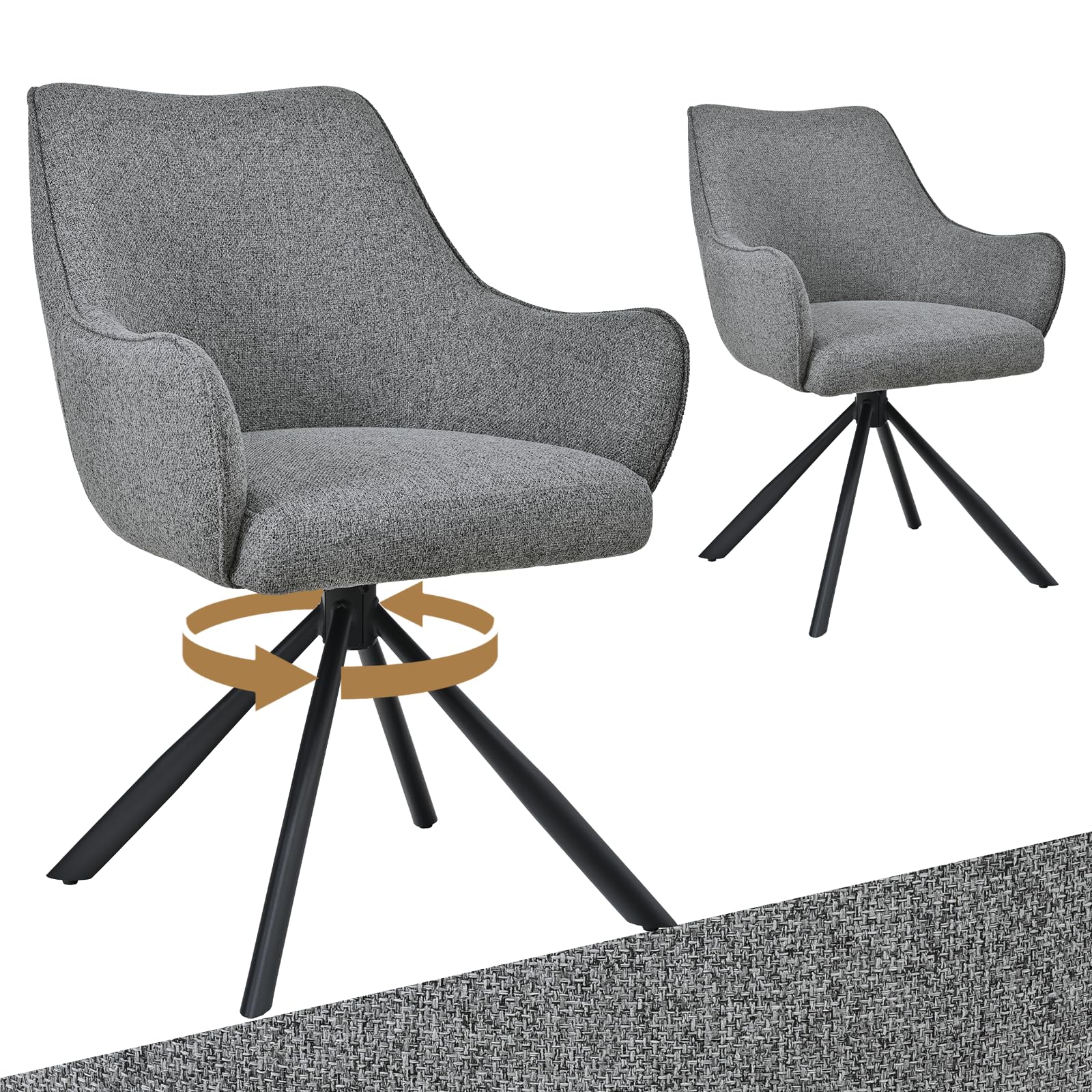 Bon Furni Esszimmerstühle Drehbar mit Armlehne, gepolsterte Esszimmerstuhl mit hoher Rückenlehne für Esszimmer & Wohnzimmer, Büro