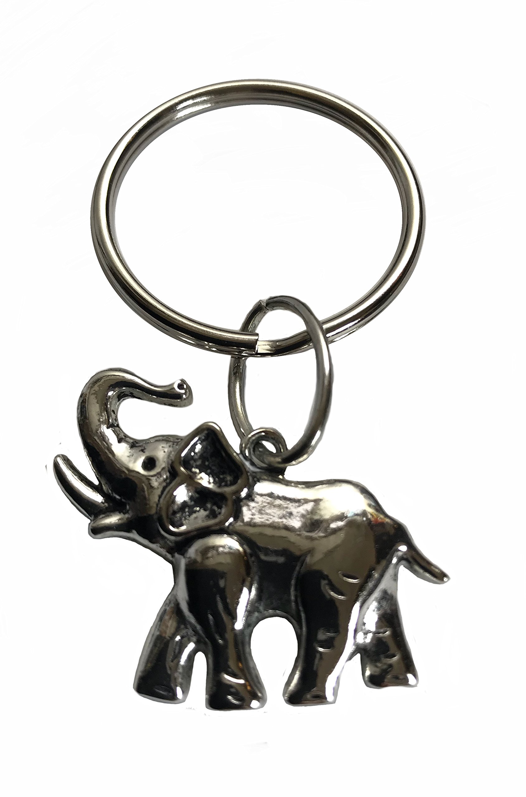 Pewter Elephant Antique Vintage Style Metal Keychain on large key ring Silver