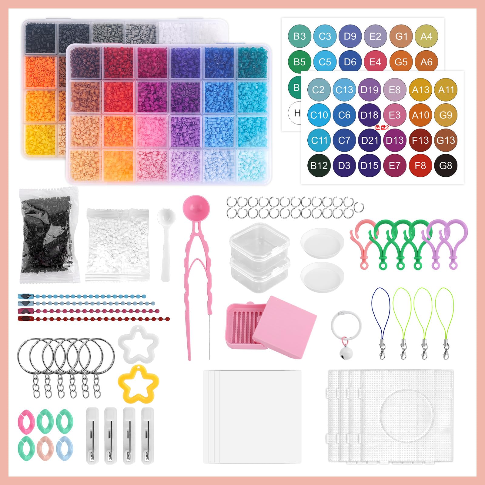 Fai Da Te Perline a Fusione Set, 48 Colori 30.000 2,6mm Perline Fusibili con Diversi Strumenti Lavori Creativi Fai Da Te Forniture per Realizzare Portachiavi Frigo Calamite e Pixel Art