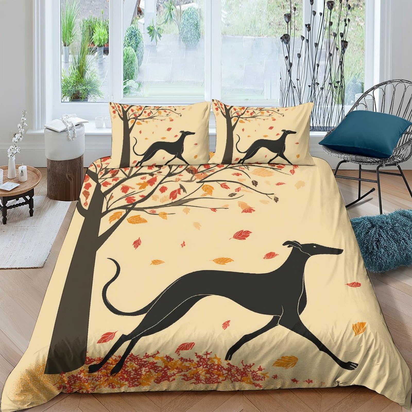 Ctjqhvkz Style-6 3D Printed Autumn Tree Fitted Sheet Microfiber Soft Greyhound Dog Bed Cover Machine Washable For Bedroom Dorm Decor Single（135X200cm）