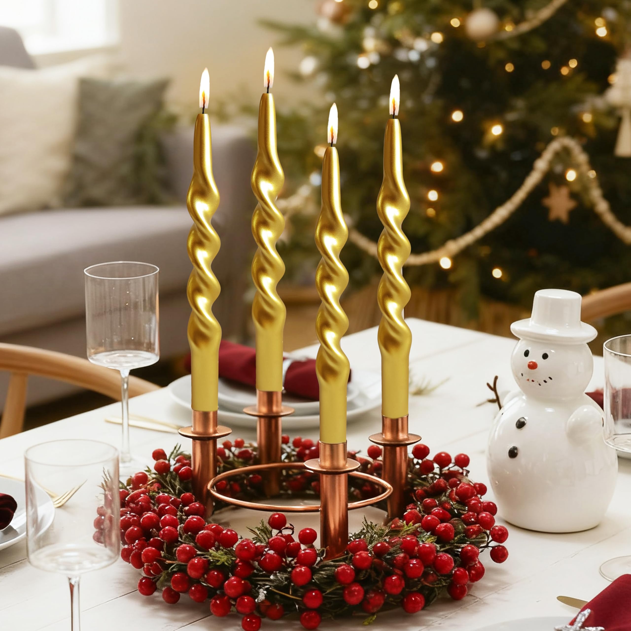 Velas en espiral de Navidad, velas cónicas doradas, candelabro sin perfume para regalo de invierno, vacaciones, Navidad, decoración del hogar