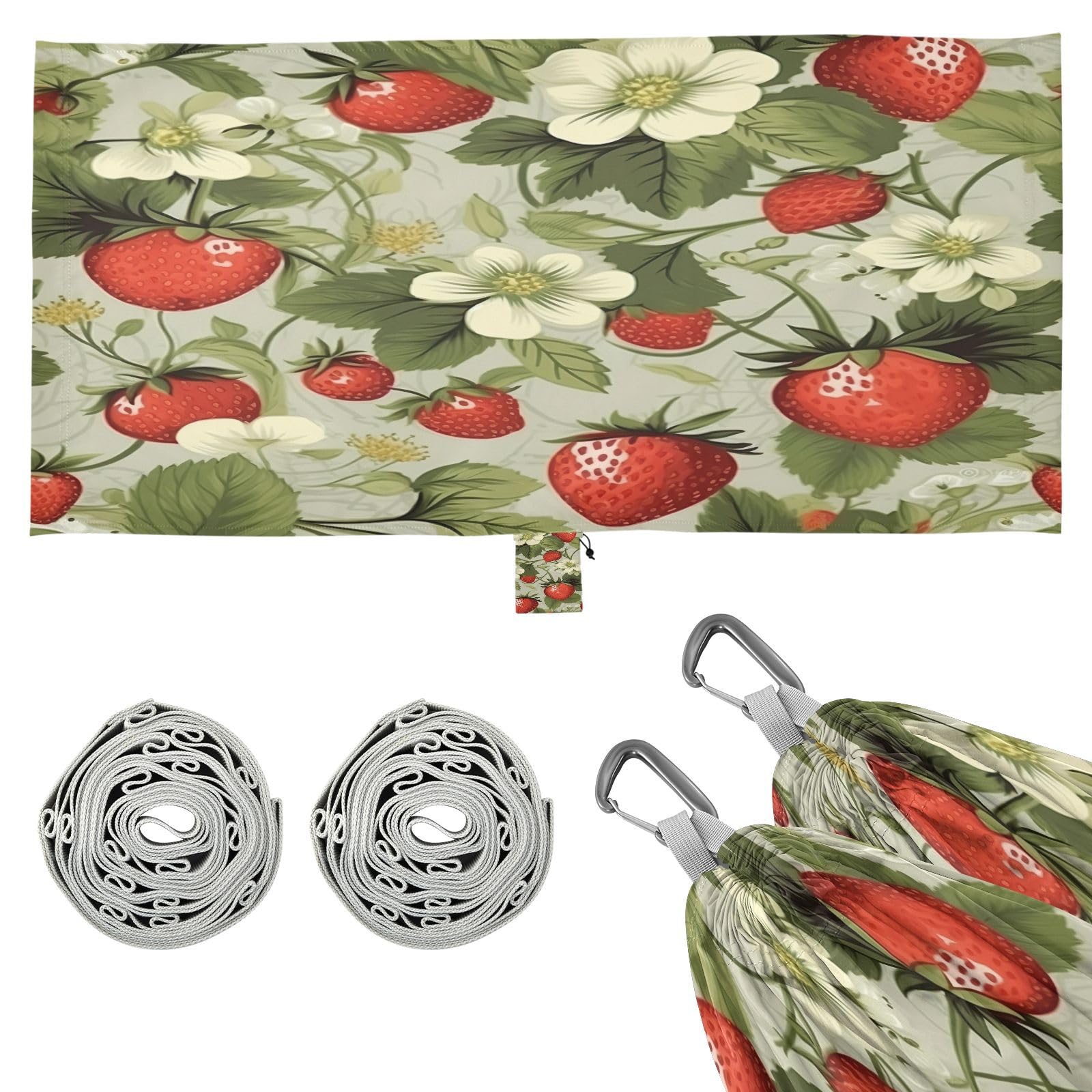 ATTX Strawberry Flower Pattern Camping Hammock - Lightweight & Portable Hammocks, Heavy Duty 330lbs Capacity for Indoor, Hiking, Backpacking, Travel, Backyard, Beach#307