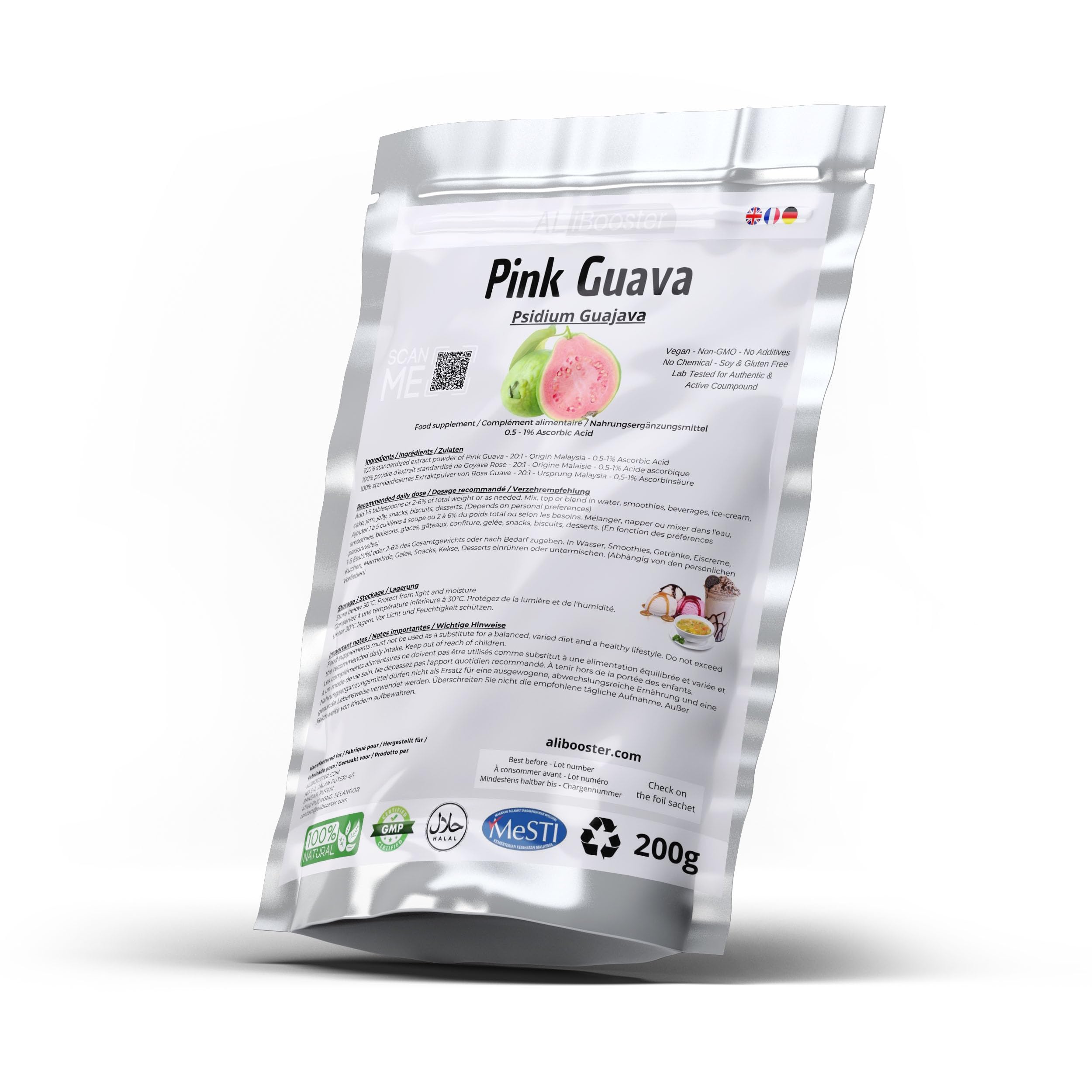 Extracto de guayaba rosa (Psidium Guajava) - Polvo 200g puro 100% natural sin aditivos - Para sopa, bebidas, pastelería