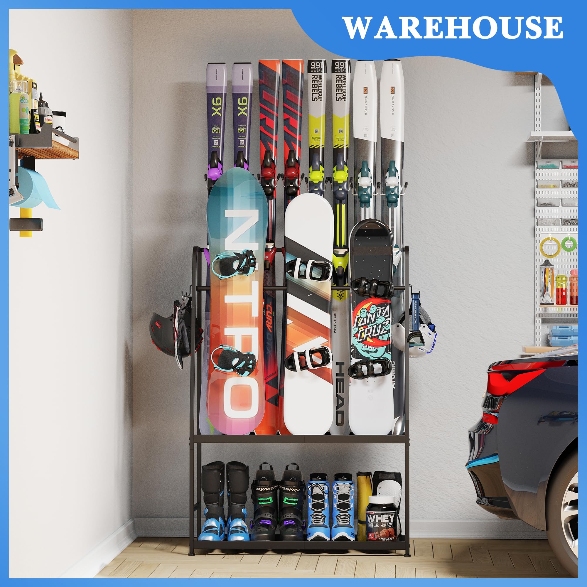 Skiständer, Skiständer für die Garage, Ski-Aufbewahrungsregal für Skier, Snowboards, Skischuhe, Skistöcke, Skibrillen und Helme, Ski-Organizer für die Garage Oder den Keller
