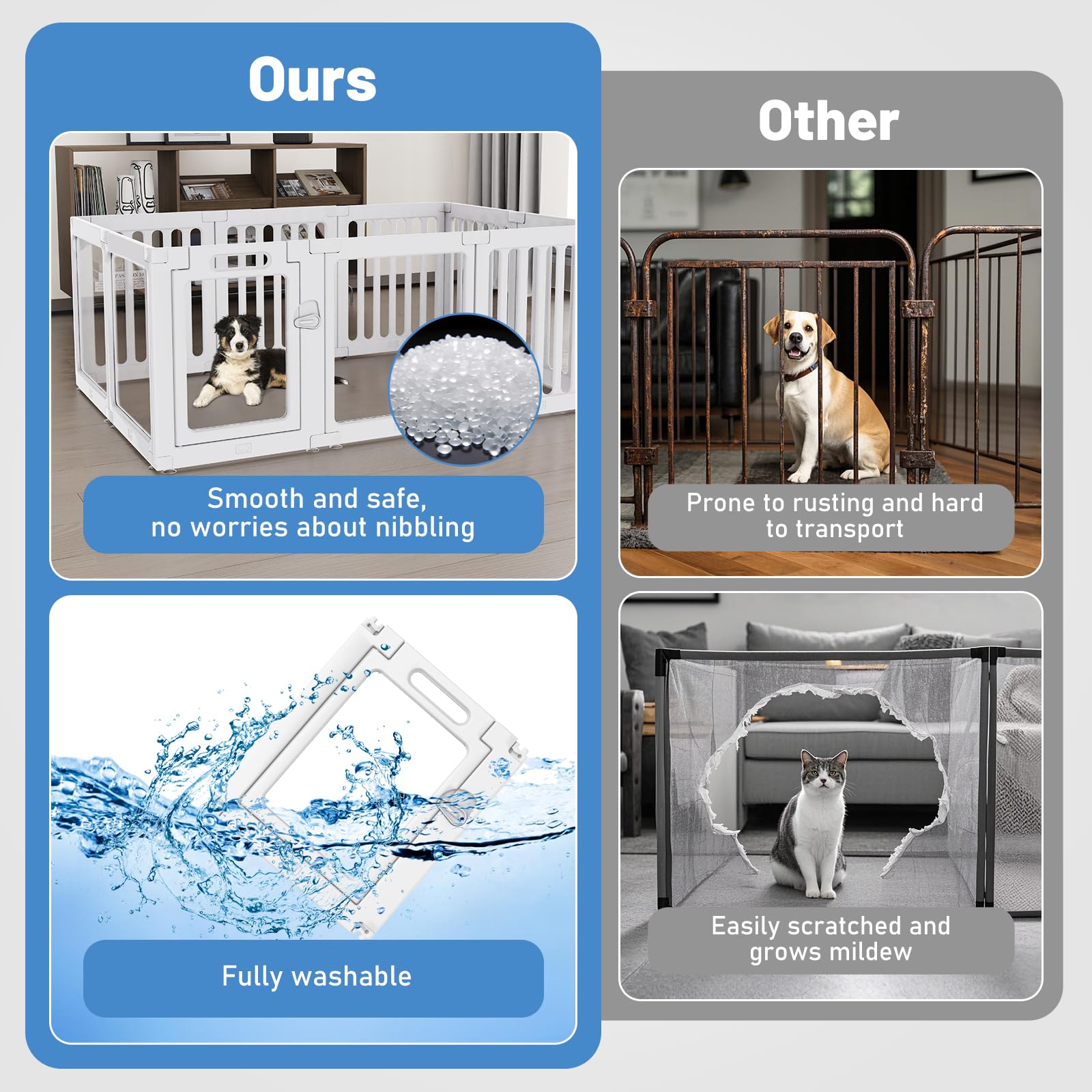 Parc pour Chien en Acrylique, H60cm, Parc pour Chiot en Plastique, Enclos Lapin Interieur, Pliable avec Ventouses, Facile à Assembler et à Nettoyer, 10 Panneaux