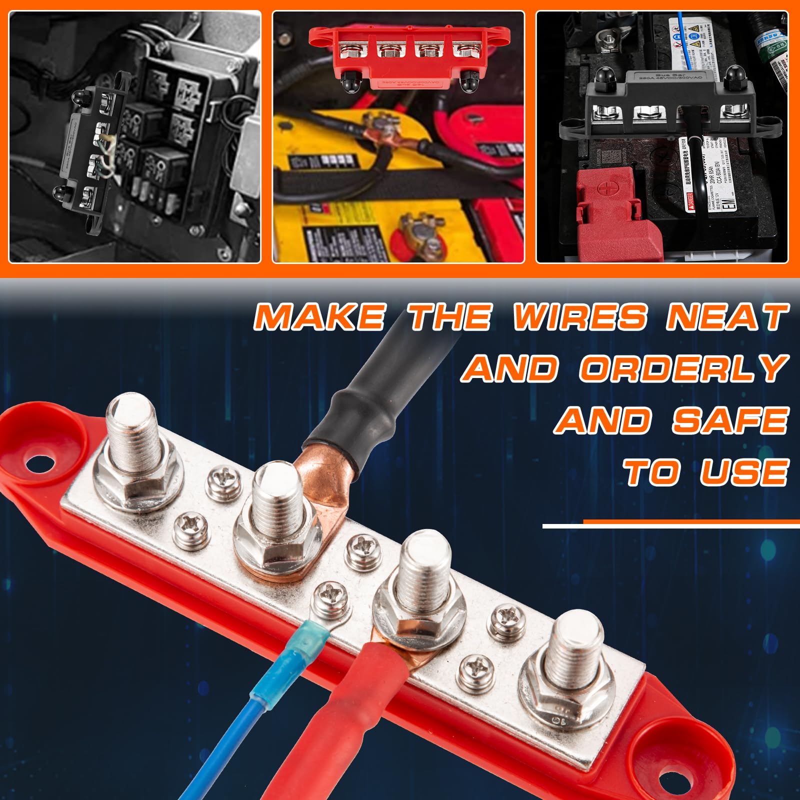 250A 12V Sammelschiene 4x M10 - DC Verteilerblock Mit Abdeckung Für Auto, Boot, Solar