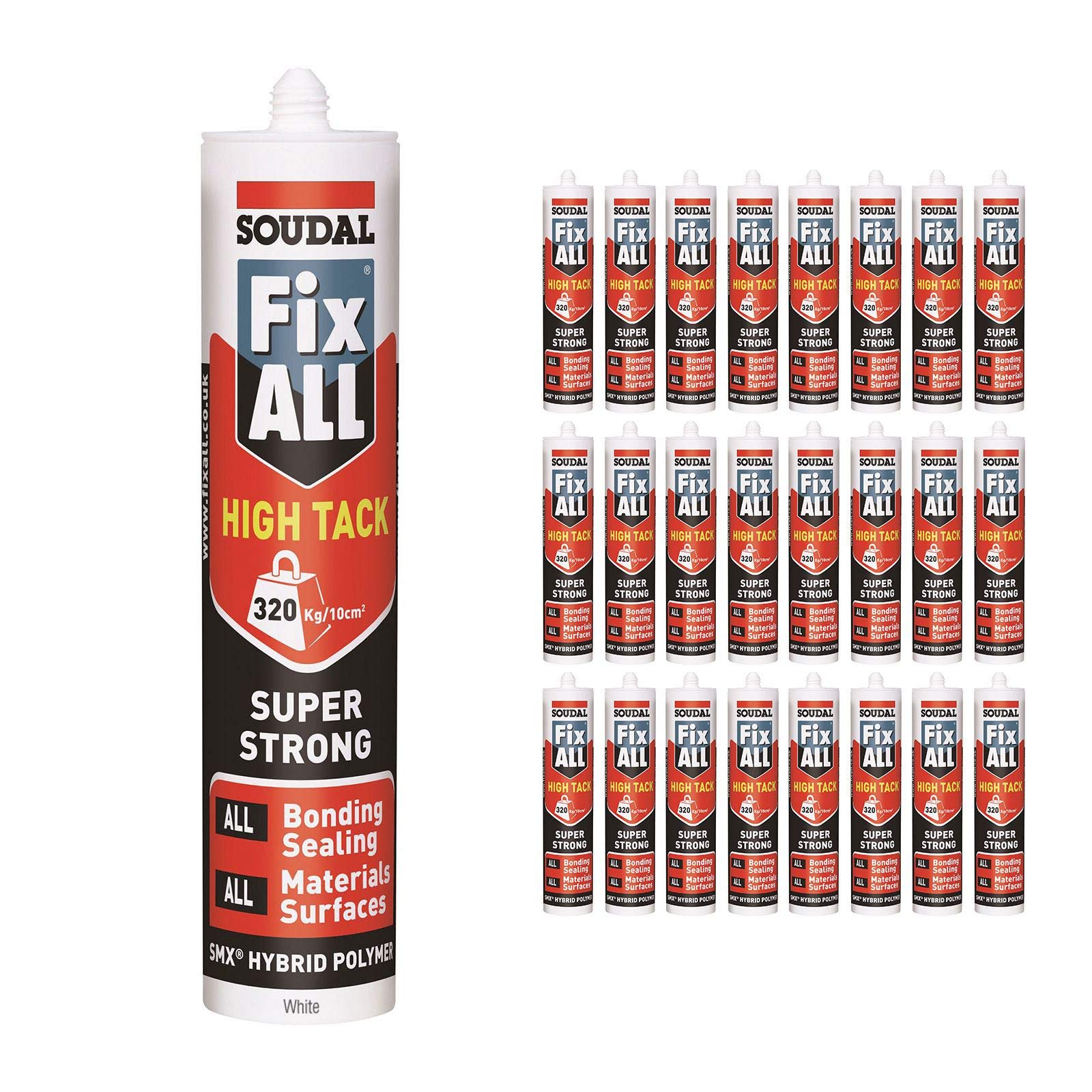 24 x White Soudal Fix All Turbo High Tack SMX Sealant Strong Bond Adhesive Polymer Silicone