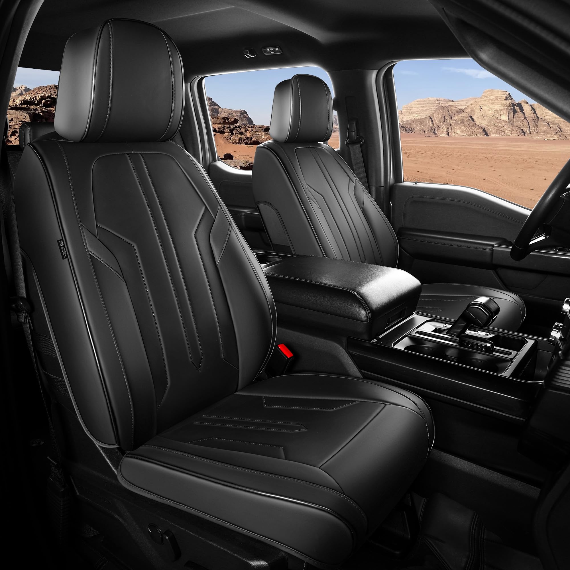 FEINEPRO Seat Covers for Ford F150 2009-2025, F250 F350 F450 Crew Cab 2017-2025, Faux Leather Car Seat Covers Full Set, Waterproof Seat Covers for