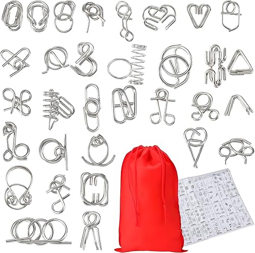 Rompecabezas de metal para el cerebro de 72 piezas con bolsa, rompecabezas de metal para adultos, rompecabezas de cerebro de alambre IQ, juegos de