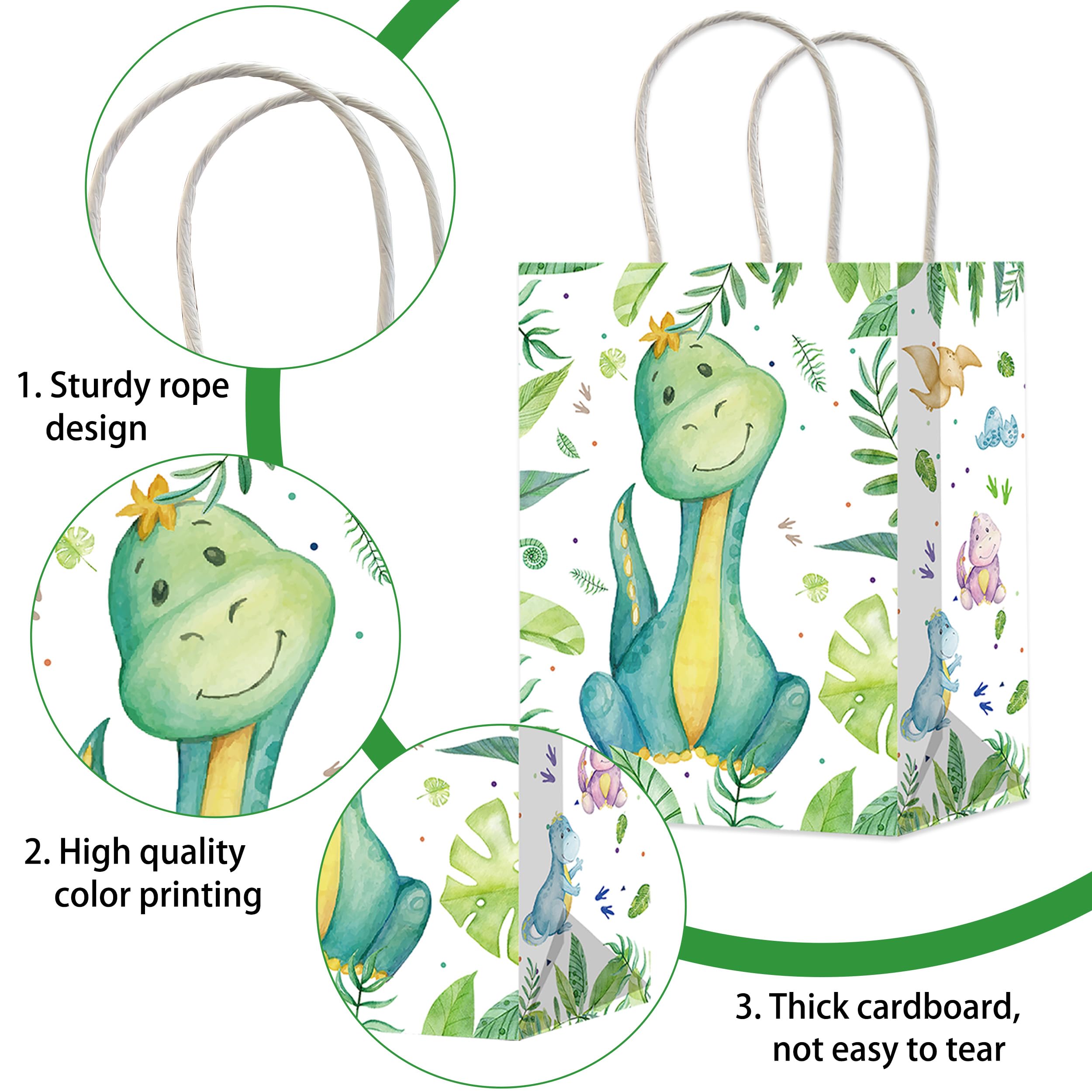 12Pcs Dinosaur Gift Treat Bags with Handles Dinosaur Theme Paper Tote Bags for Dinosaur Baby Shower Birthday Party Decorations Dino Roar Party Supplies