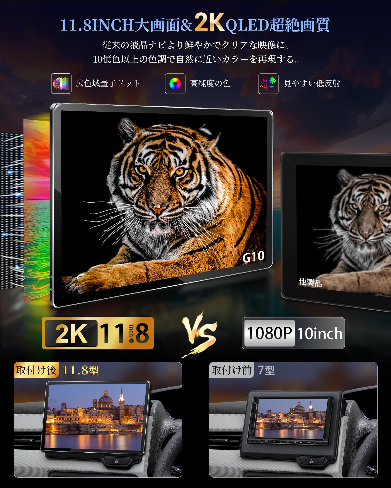 Amazon.co.jp: PORMIDO 新登場11.8インチ 2K大画面QLED液晶 Android 