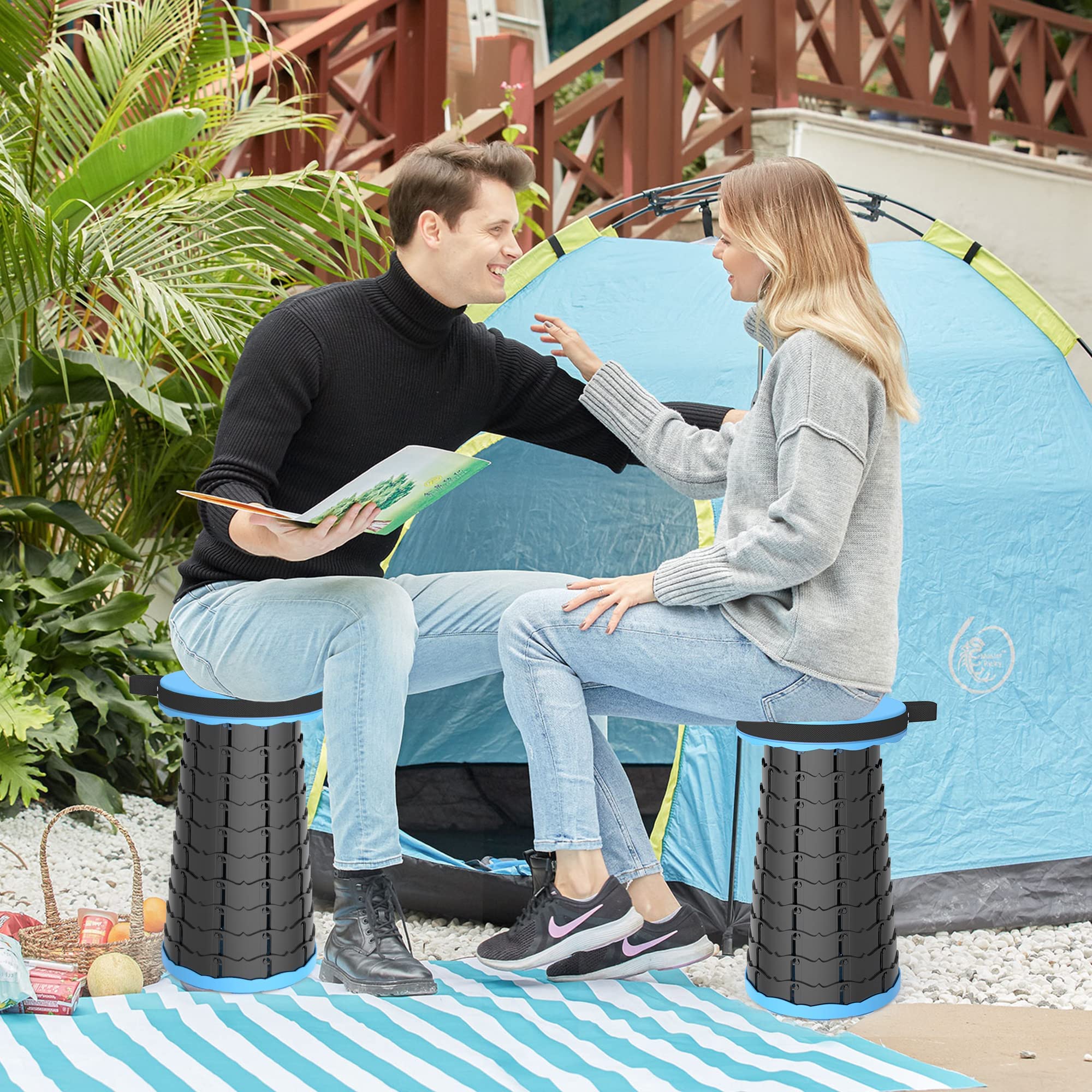 USHOP Tabouret Pliant Portable - Hauteur Réglable, 300kg Charge Max - Camping, Pêche, Jardin