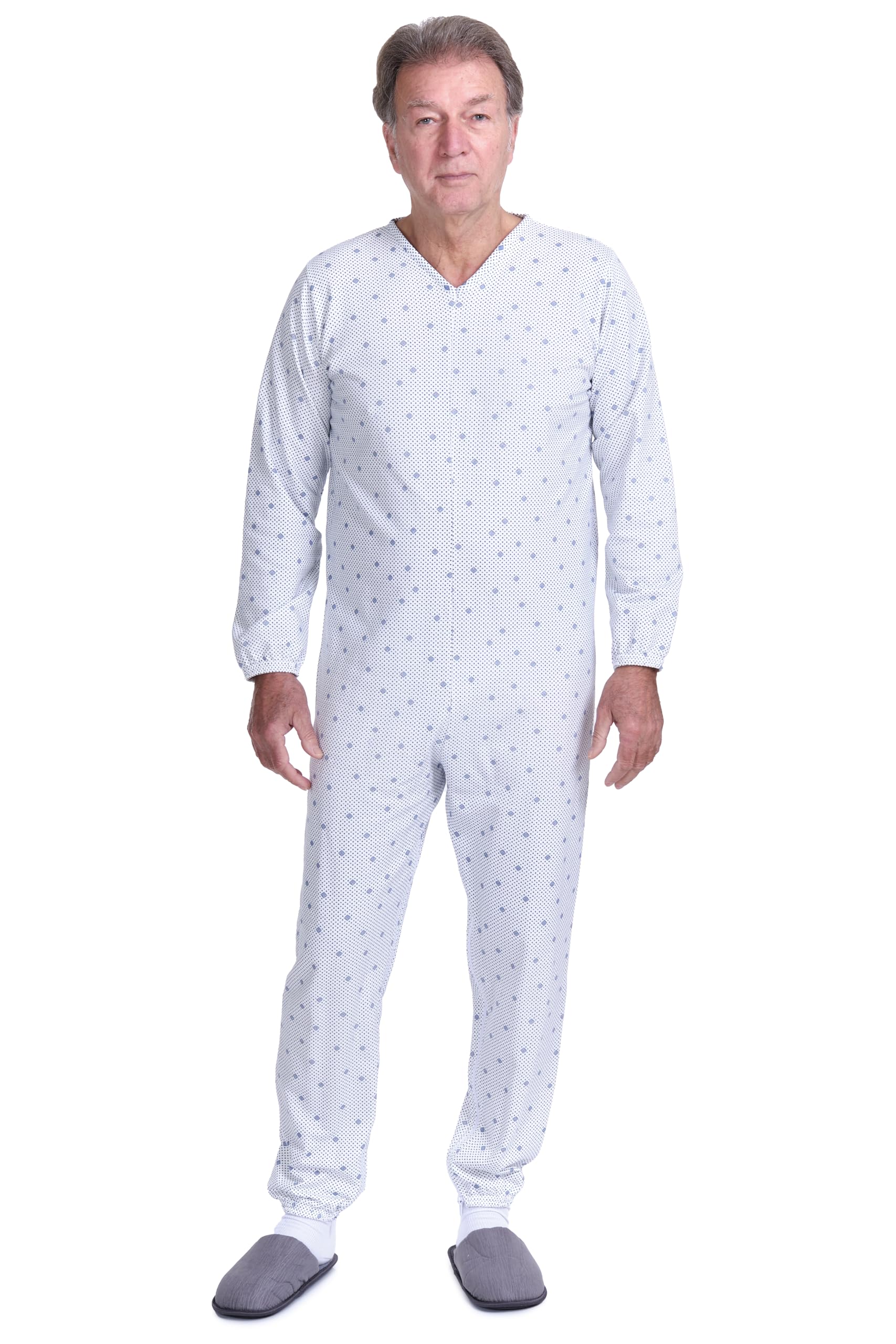 FERRUCCI COMFORT Pijama de algodón fresco para ancianos, manga larga, cierre de espalda e interior de pierna, incontinencia, Alzheimer, fabricado en Italia