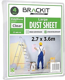 brackit MT3107 Große Kunststoff-Staubschutzfolien zum Dekorieren – 3,6 m x 2,7 m – 20 Mikron Bemalen – wasserdichte Kunsts...