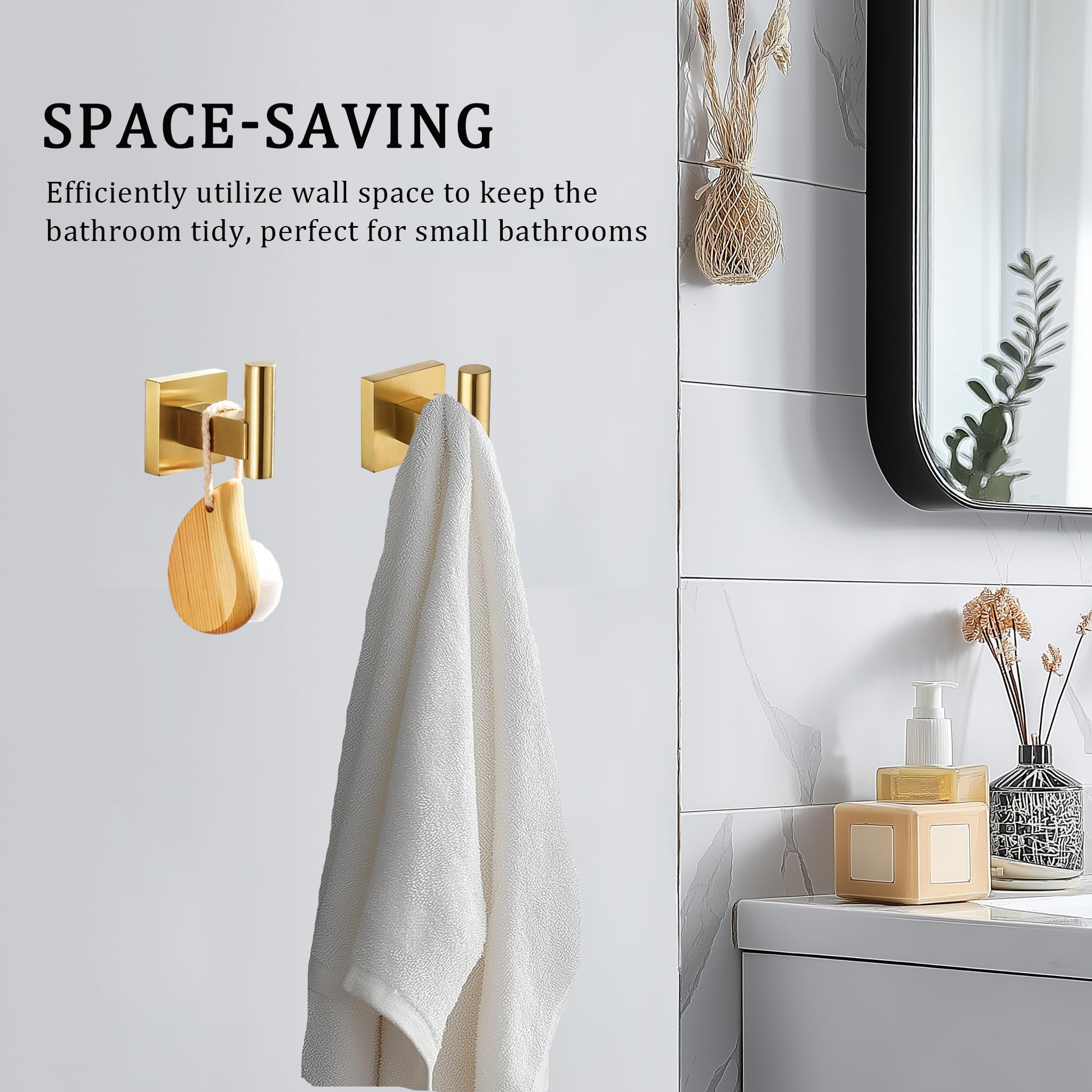 SEIDO Handtuchhaken für Badezimmer, SUS 304 Edelstahl, Wandmontage, robuste Badezimmer-Haken für Handtücher und Mäntel, eleganter Bademantel-Badetuchhalter mit quadratischer Basis, 4 Stück