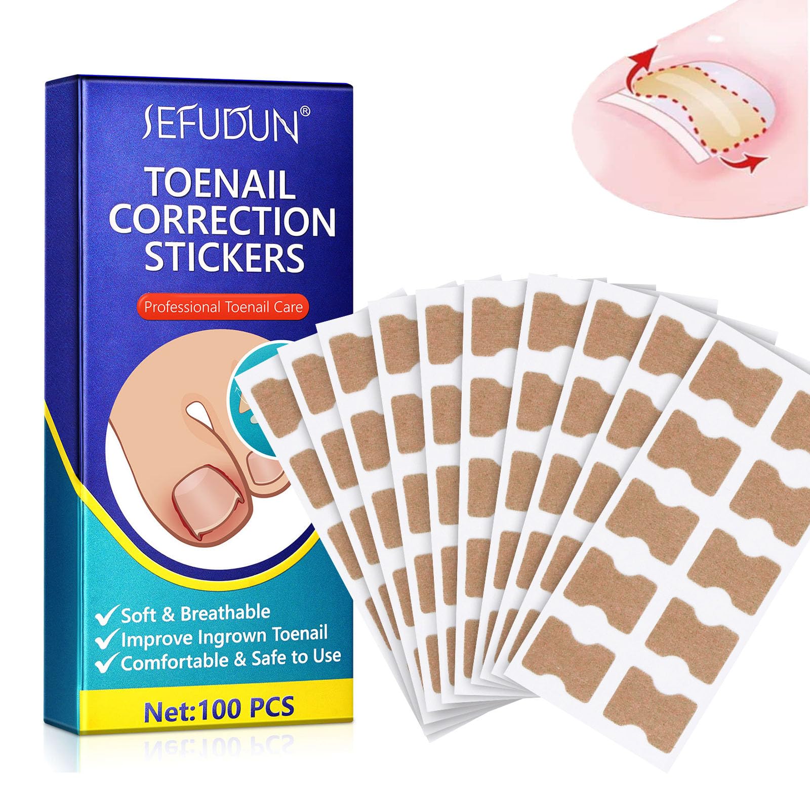 Corrector de Uñas Encarnadas, 100 Piezas Cuidado los pies Pegatina pedicura Herramienta de tratamiento de uñas de los pies Enderezadora de uñas para Mujeres y Hombres Mejora el Crecimiento de Las uñas