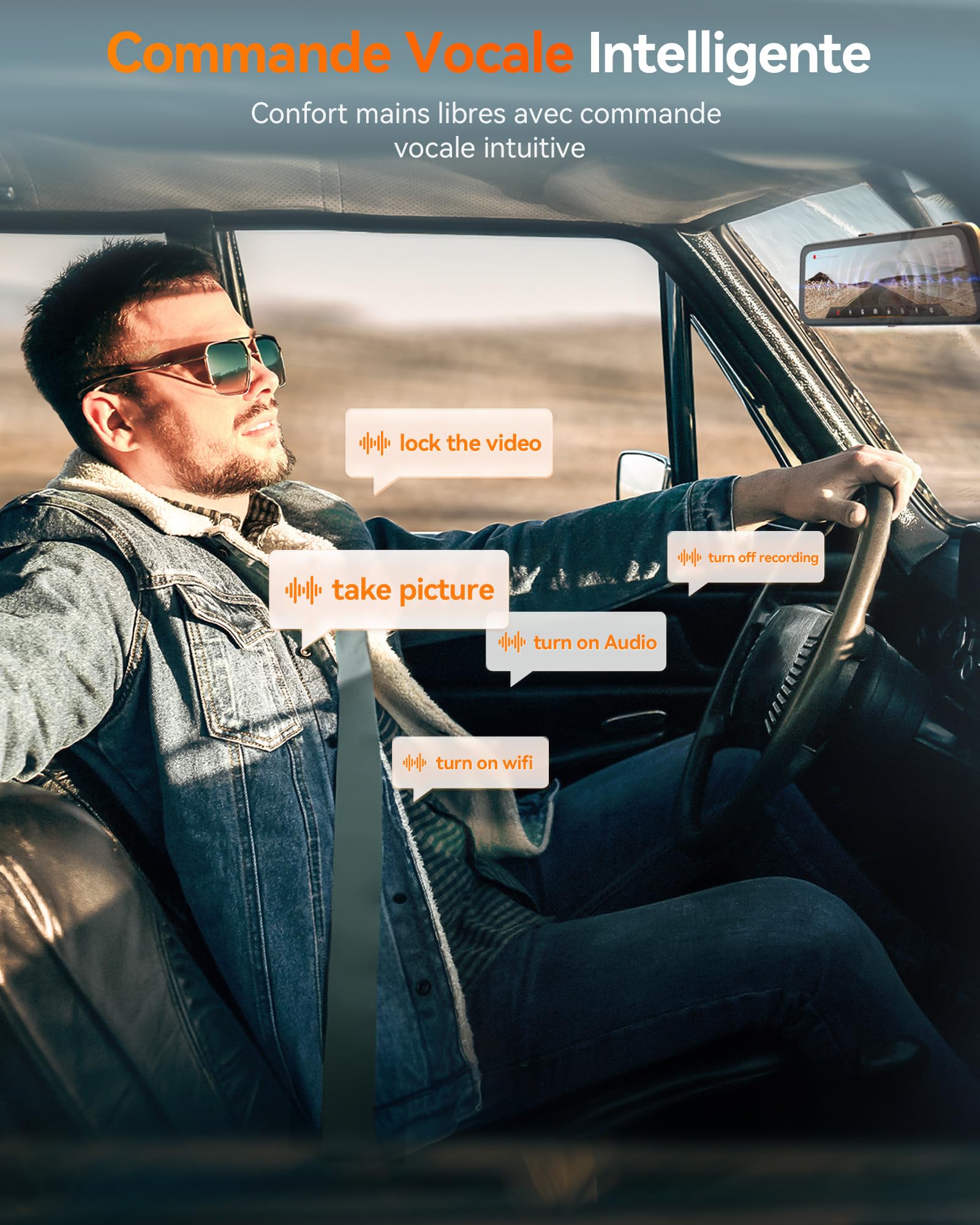 WOLFBOX G900 Pro 12" Dashcam Rétroviseur avec STARVIS 2 IMX678, 4K+2.5K retroviseur Interieur Voiture Camera, 5.8GHz WiFi, Carte 128GB Gratuite, Contrôle Vocal, Capteur G, GPS, Enregistrement Boucle