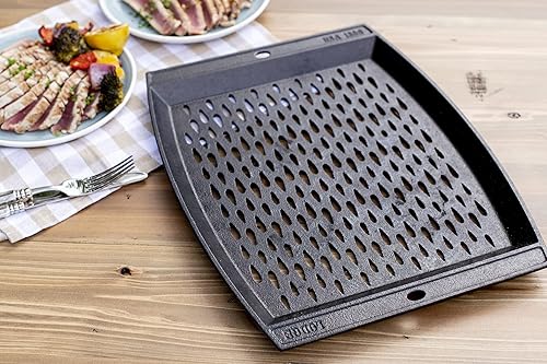 Miniatura 3 de Lodge Decoración rectangular de hierro fundido pre-sazonado para parrilla, para usar en la parrilla, sartén diseñada para proteger los alimentos de