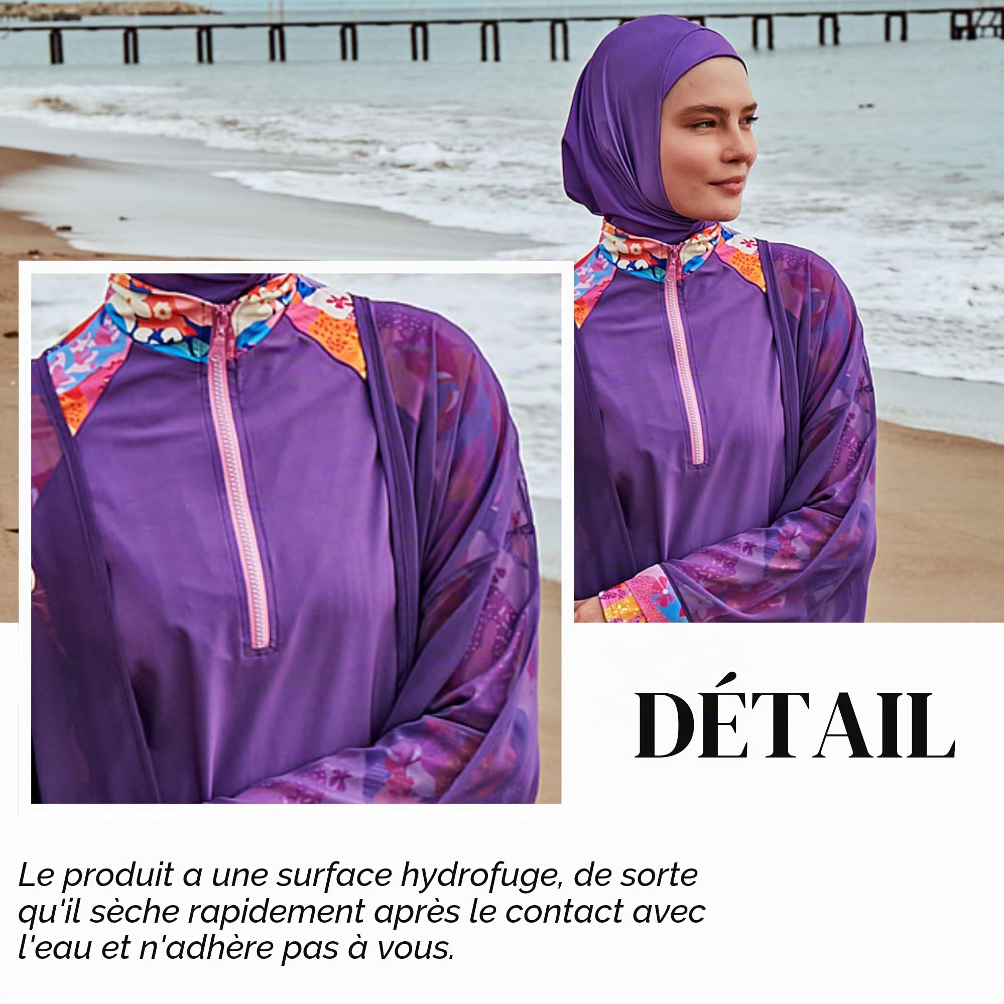 MARINA SWIMWEAR Kimono islamique long et décontracté pour femme | Robe simple à séchage rapide | Kimono paréo Burkini (DE/NL/SE/PL, alphanumérique, S, XXL, Regular, Regular, Violet I), Violet I,