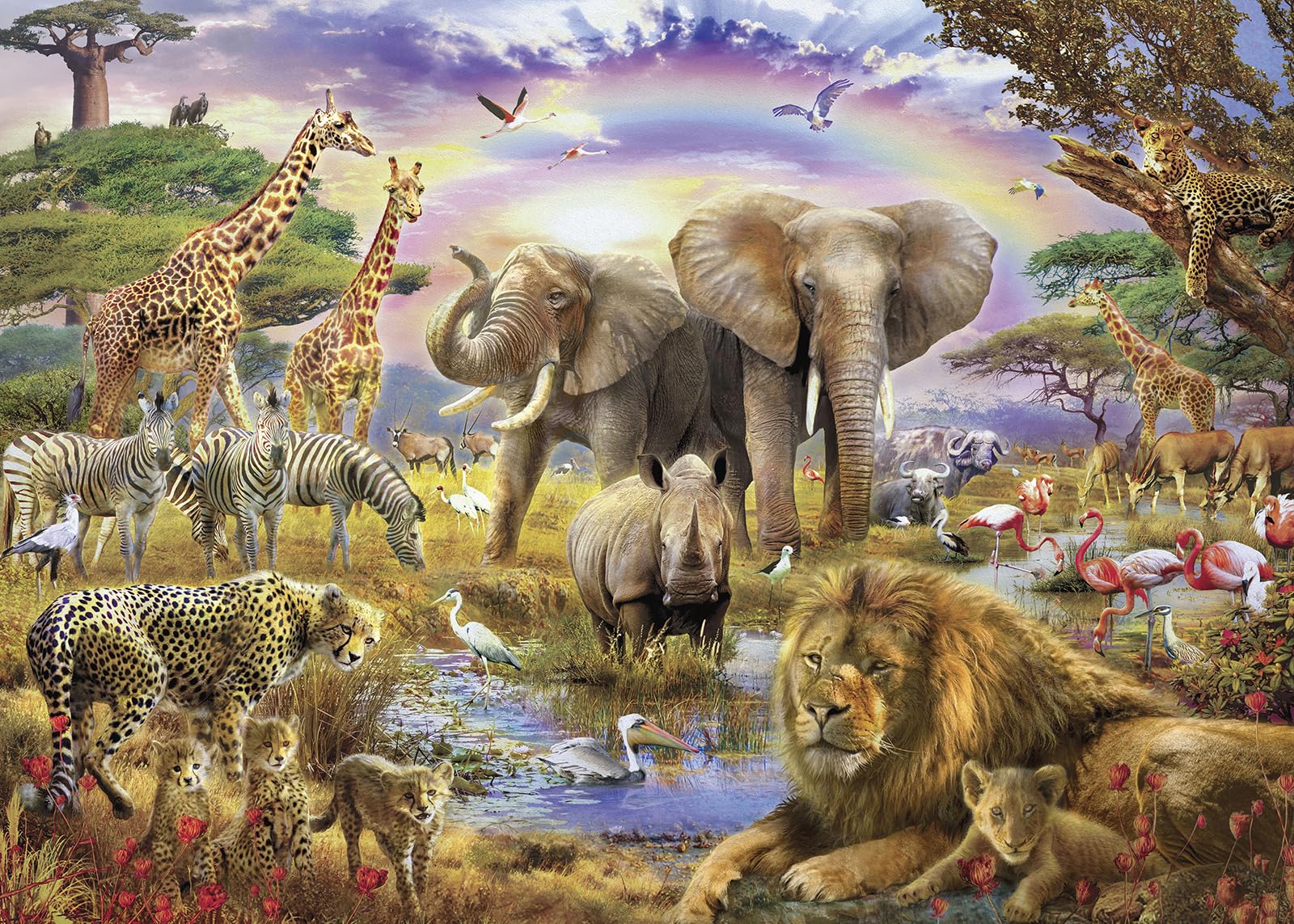 1000 Pieces African Animal Puzzles Jungle Scene African Beasts Elephant Jigsaw Puzzle for Adults Animal World Jigsaw Puzzles Home Decoration School Supplies Jigsaw Puzzles 1000 Pieces for Adults