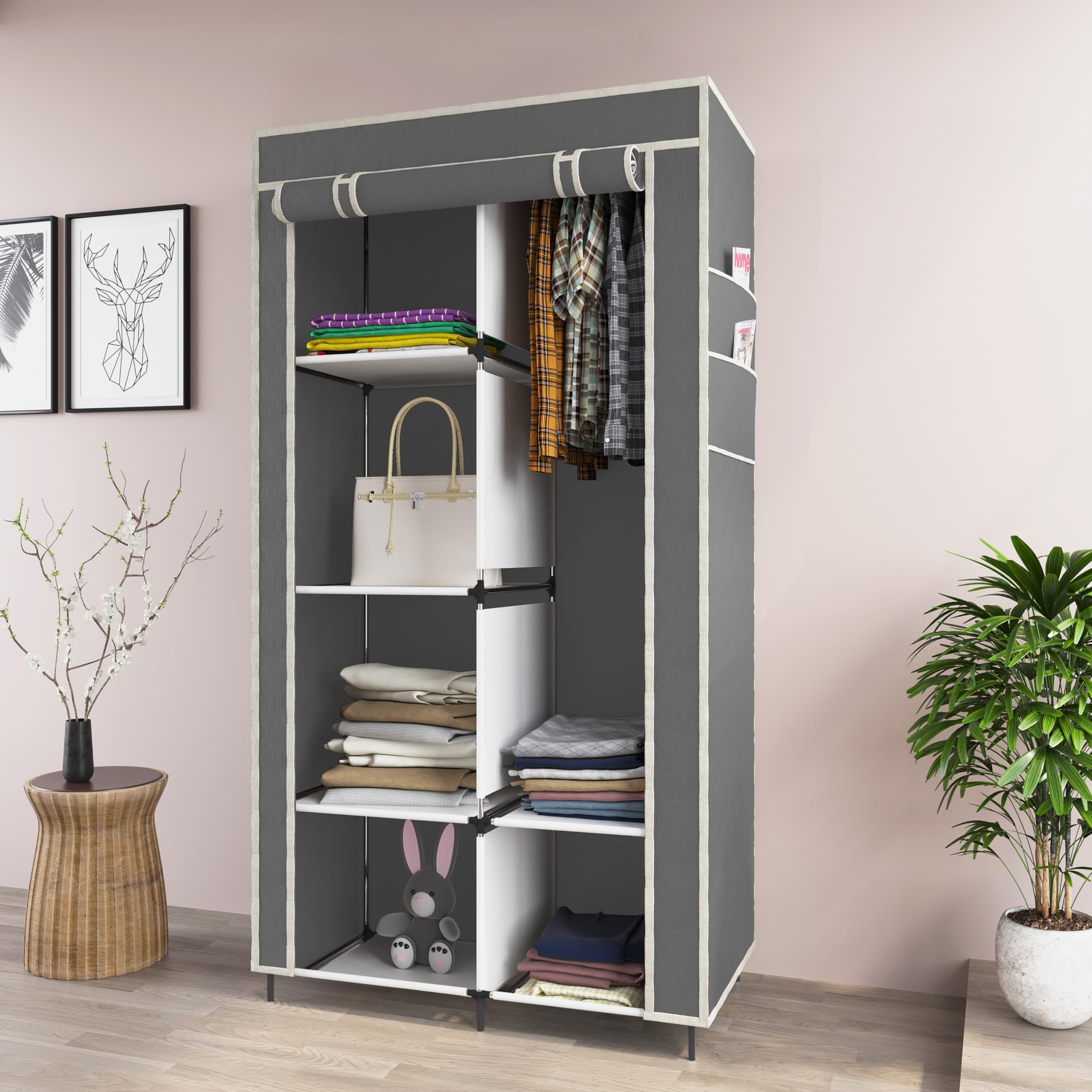 GTC® 4+2 Layer Collapsible Wardrobe for Clothes with Side Pocket 7800-1 (Non Woven Fabric, 84x42.5x166CM, Grey) (B09927YGZN) Amazon Price History, Amazon Price Tracker