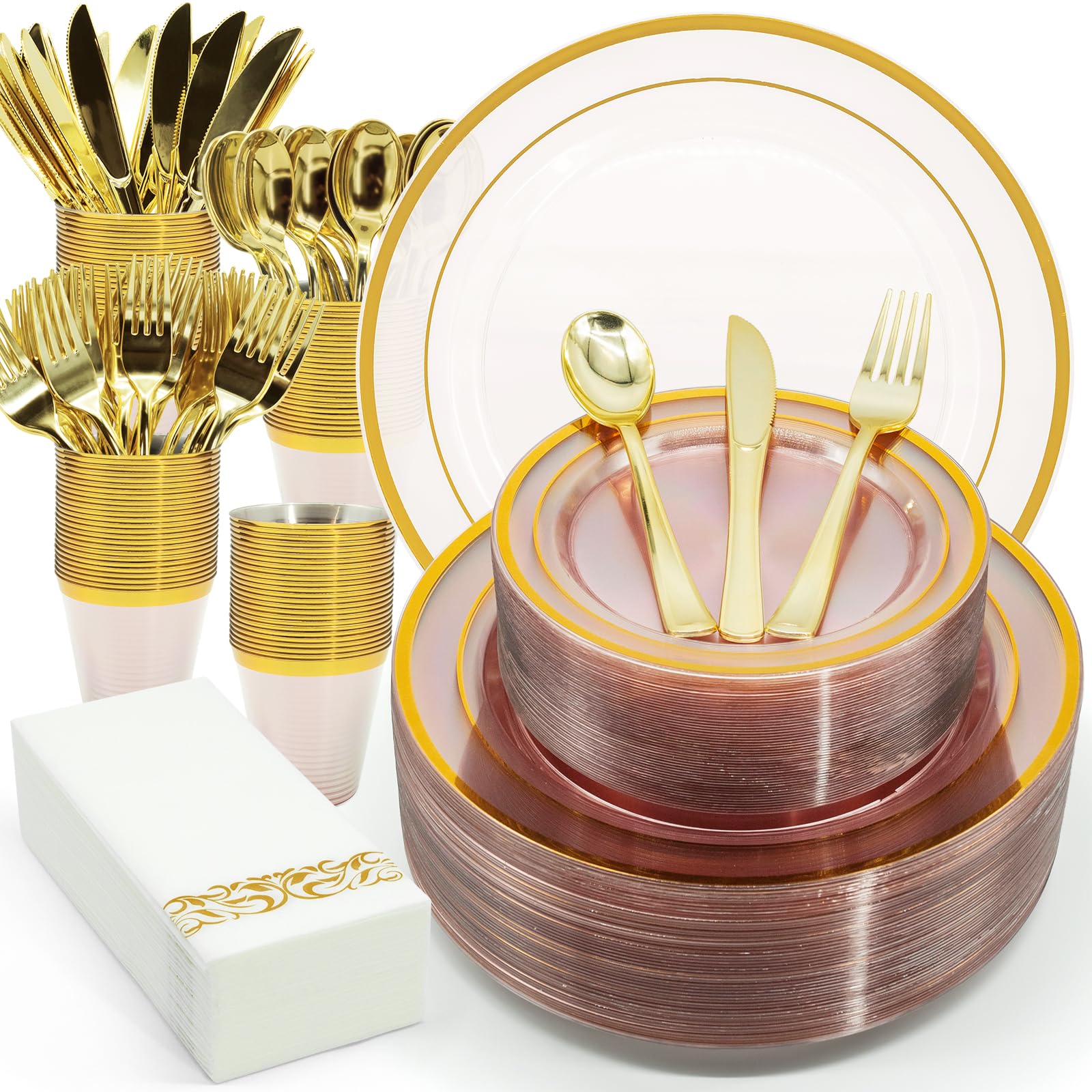 AIRE Gold Pink Plates Set - 175PCS for 25 Guests -1