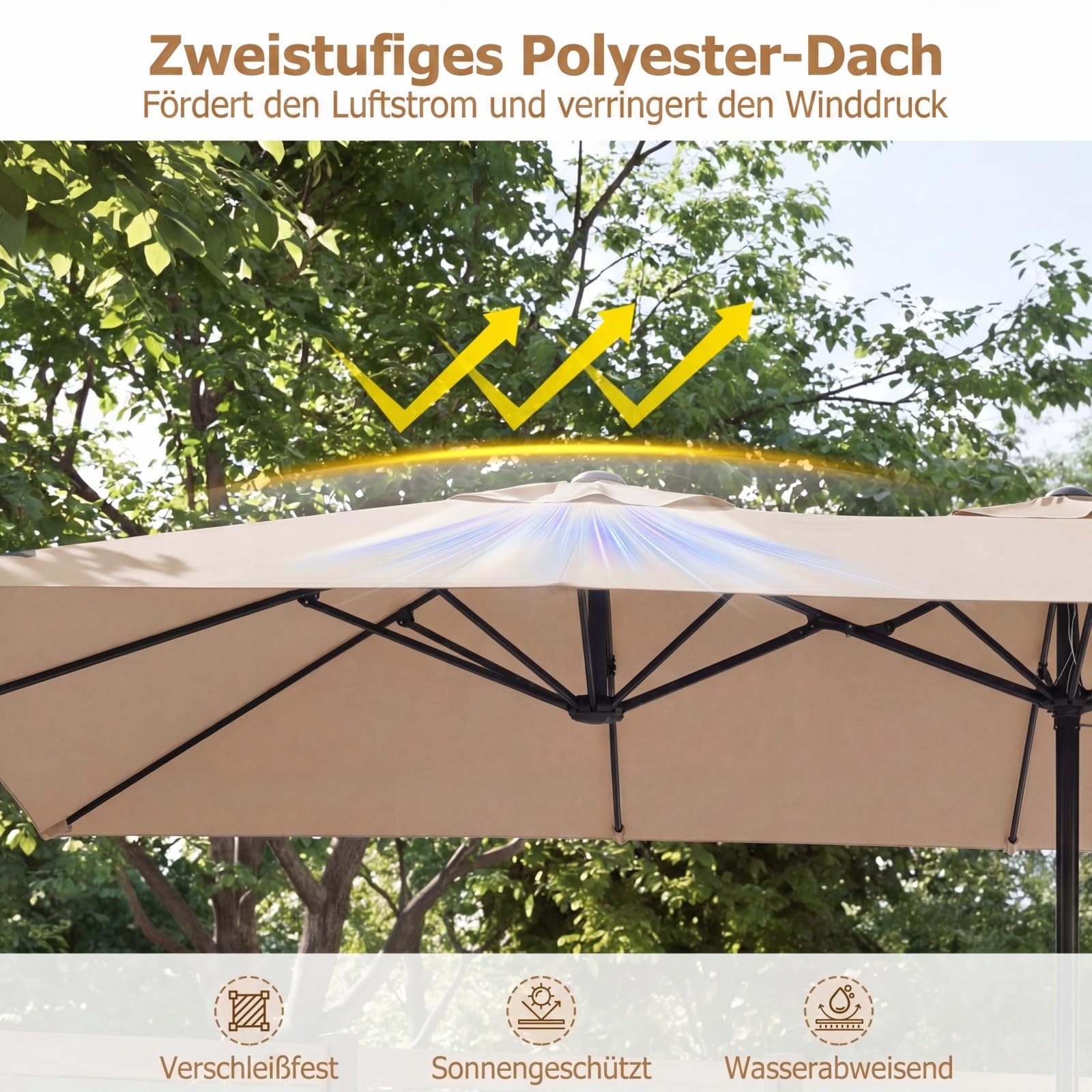 COSTWAY Podwójny parasol przeciwsłoneczny, 426 x 265 cm, prostokątny, ochrona przed promieniowaniem UV, parasol ogrodowy, duży XXL, parasol tarasowy z korbą, parasol na basen, taras, do ogrodu