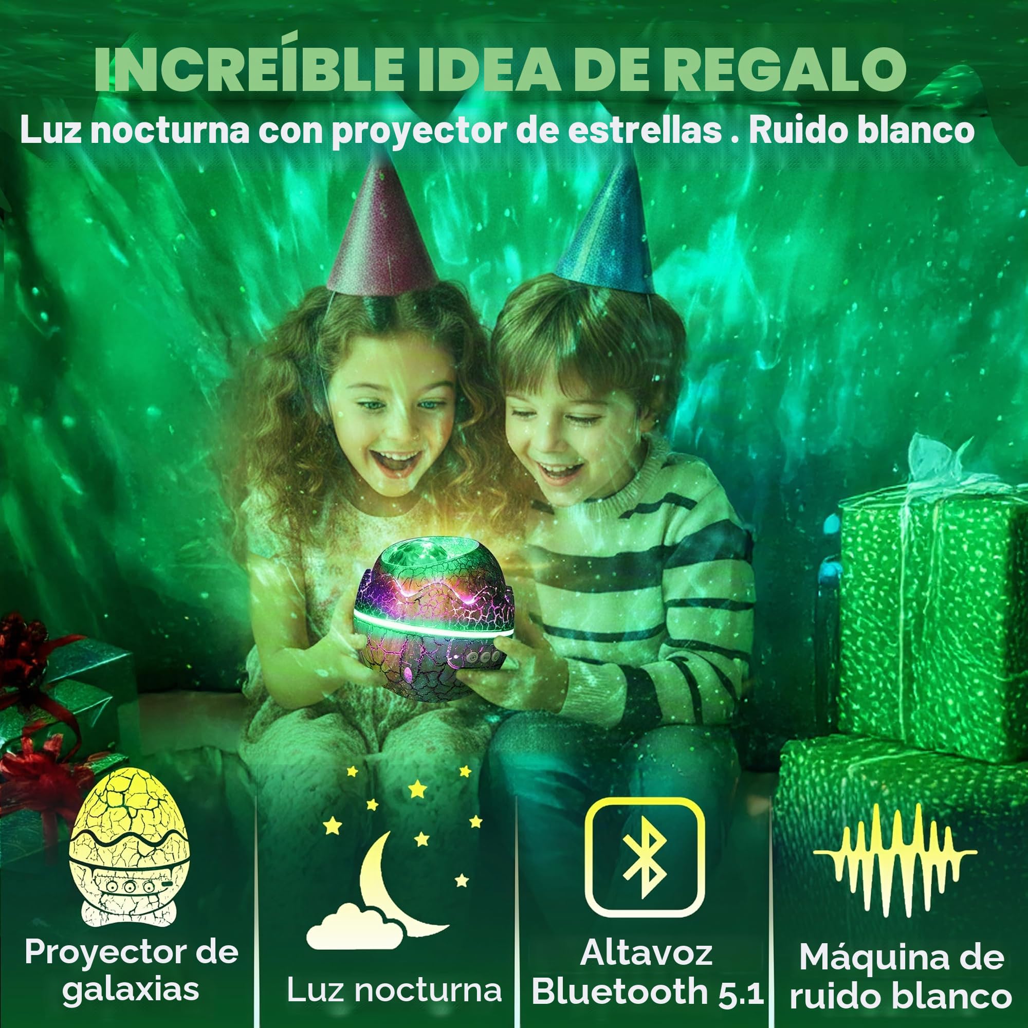 Proyector de estrella de galaxia, huevo de dinosaurio: luz nocturna sensorial con máquina de ruido blanco, Bluetooth y temporizador, lámpara de lava, luces LED para dormitorio, proyector de techo
