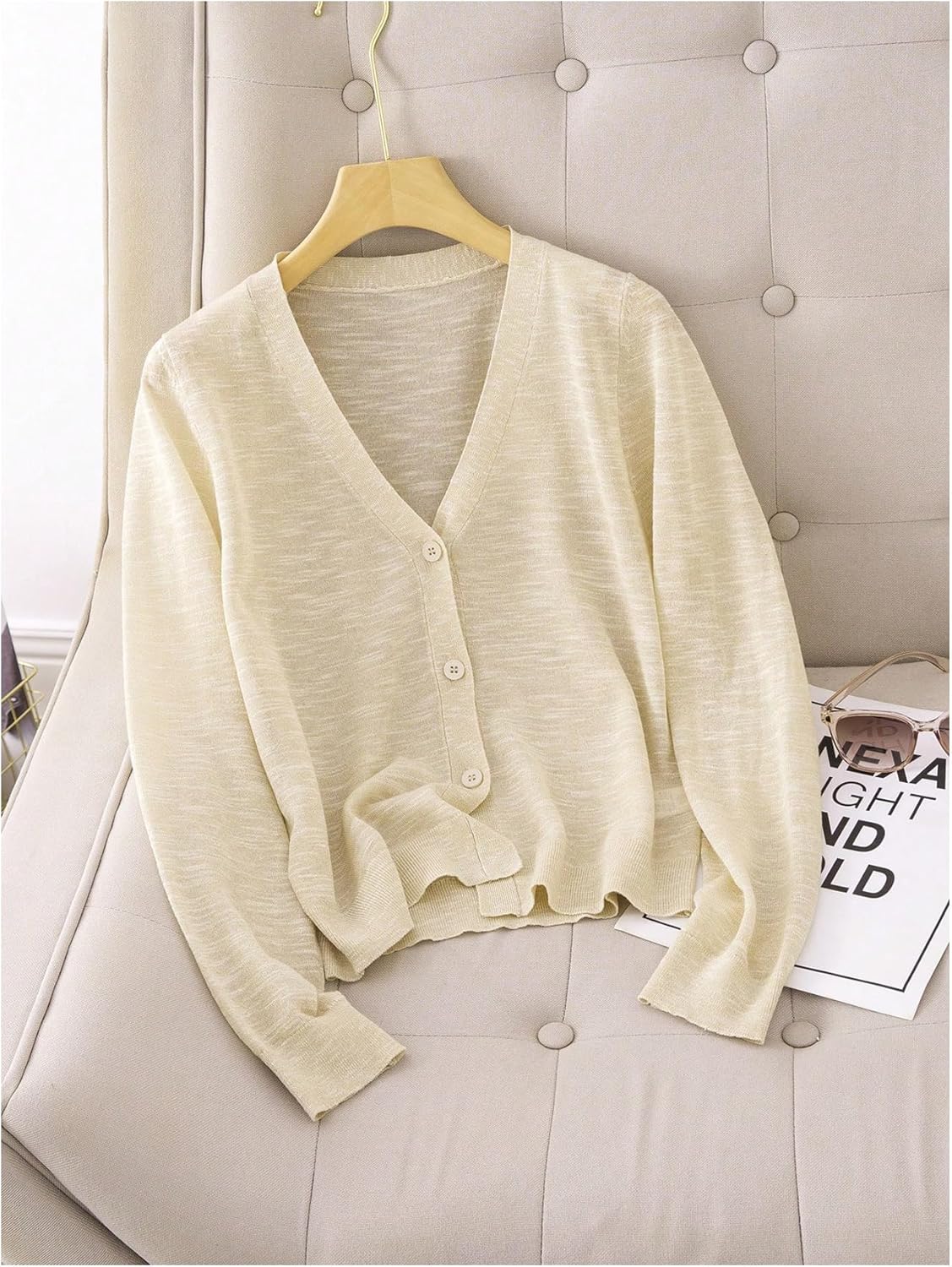 OYOANGLE Women's Button Down Knit Lightweight Cardigan Ladies Long Sleeves Cardigan Sweater - Image 3