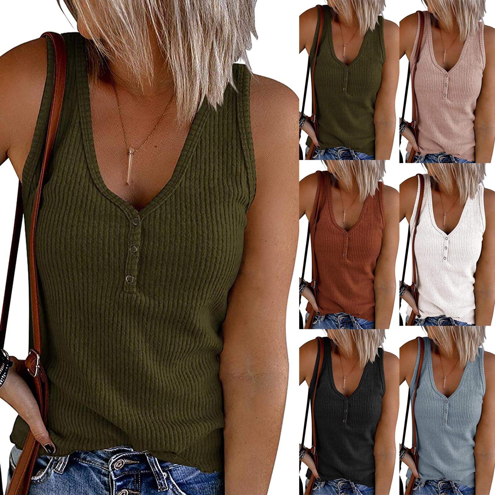 Newest Summer Tank Top for Women,Ladies Button-Down Solid Sleeveless V-Neck Knit Tank Top Casual Undershirt
