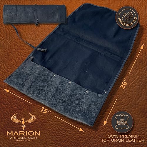 Miniatura 3 de MARION - LA PETITE - Cuero auténtico de grano negro de grano superior de becerro  Bolsa de almacenamiento de cuchillos de chef profesional hecha a
