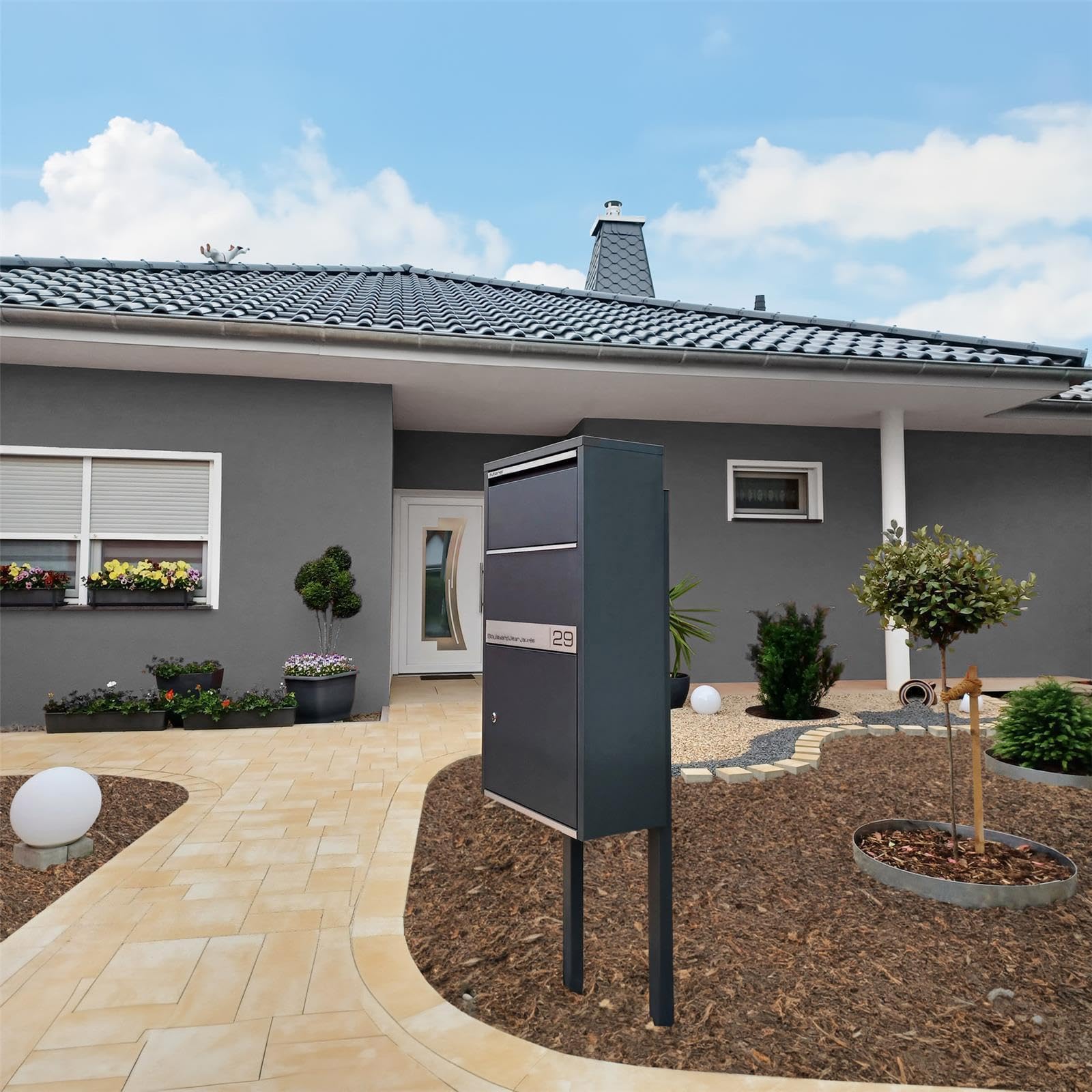 Metzler® boîte à Colis avec clapet Anti-vol et Support au Sol RAL 7016 Gris Anthracite réception sécurisée sans Contact Acier Inoxydable Personnalisable 10 Ans de pièces détachées Avalon