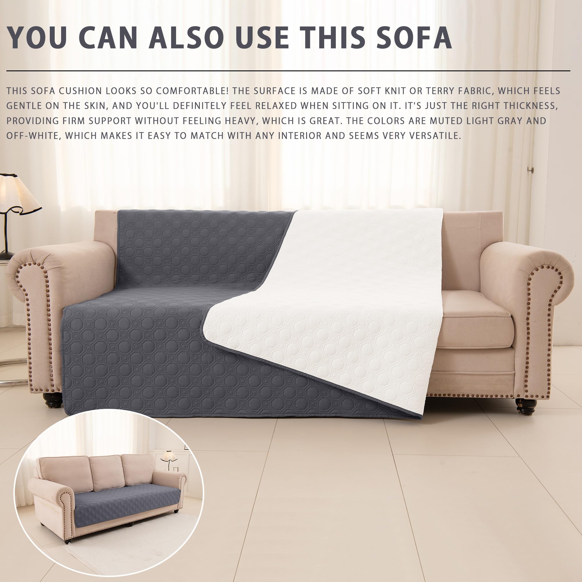 TIANSHU Manta Impermeable Colcha Cama Reversible y Multiusos, Colchoneta Perro Antideslizante y Lavable Cubrecama Ideal para Sofá Cama Bebés y Mascotas (208x259cm, Grau)