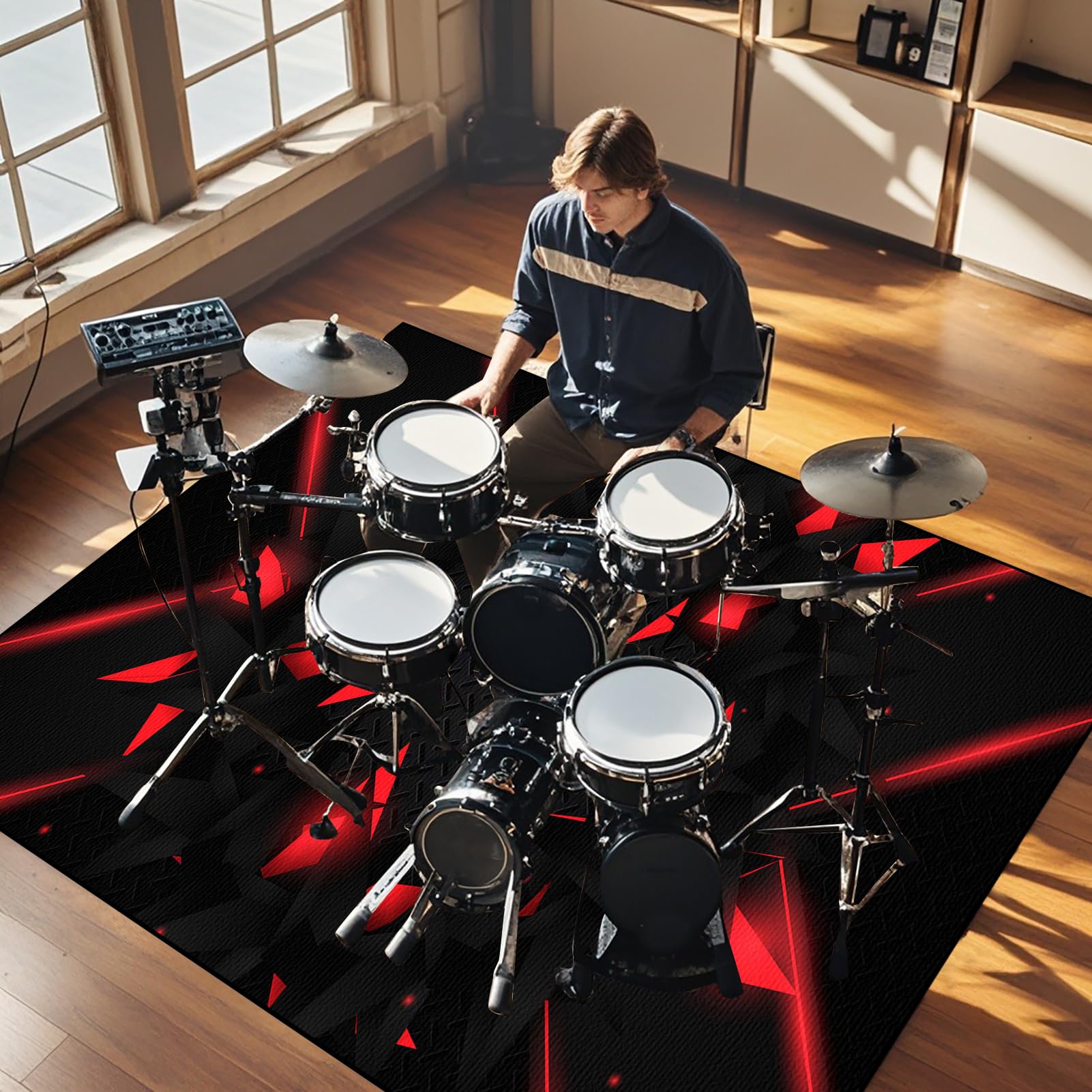 140 x 120 cm Schlagzeugteppich Drum Teppich - Rutschfeste Trommel Teppiche - Professionelles rechteckiges Elektronisches Jazz Schlagzeug Kit für Bass Drum Snare Drum und andere Instrumente Teppich