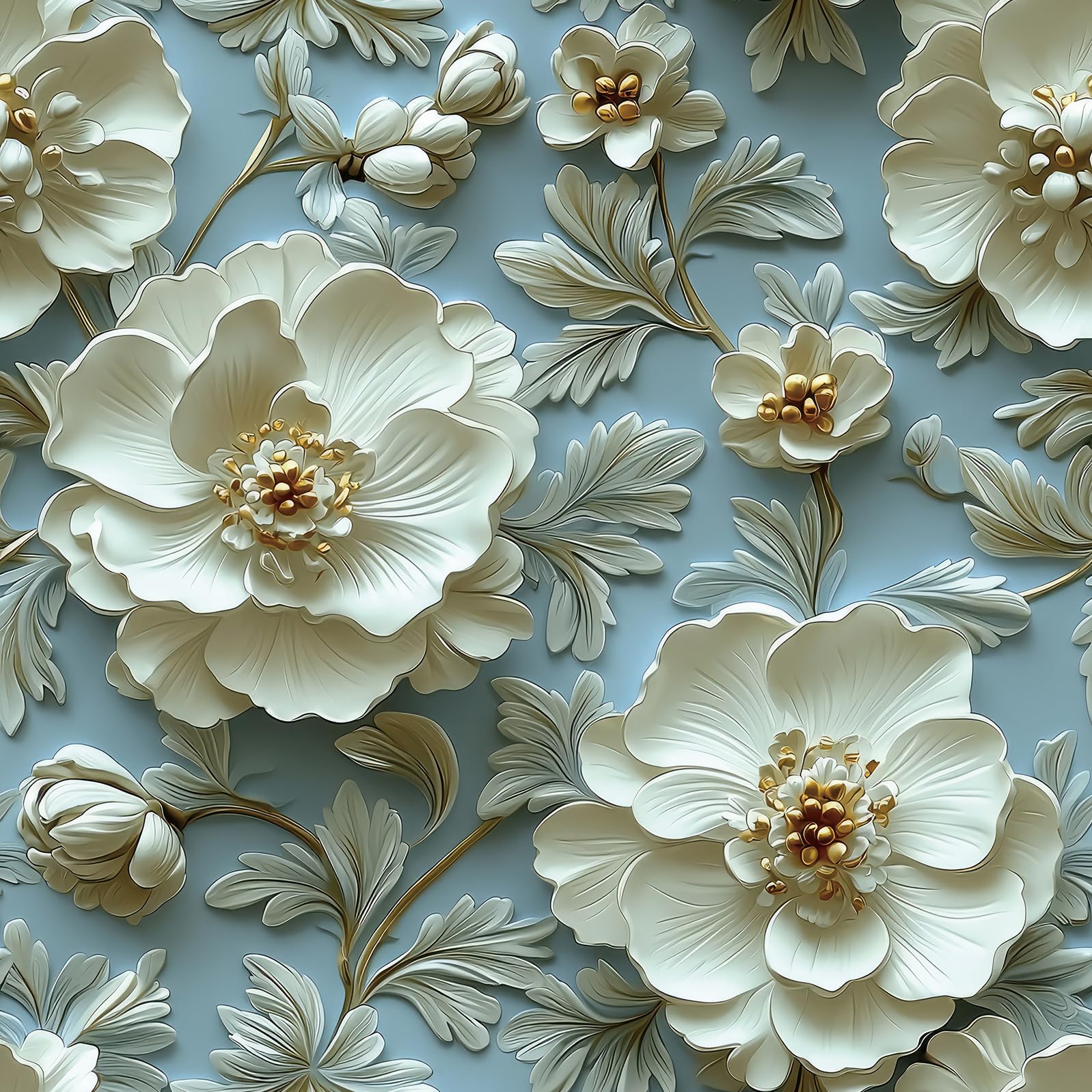 Livelynine 3D Blue Floral Peel and Stick Wallpaper