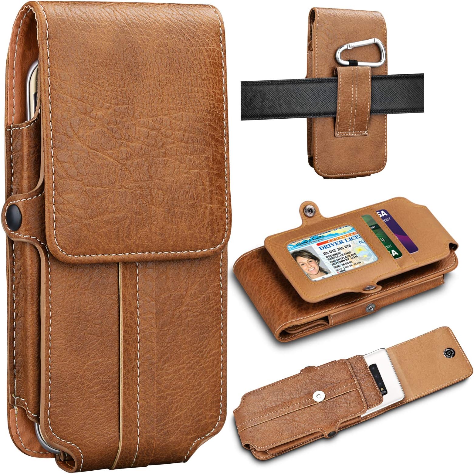 Eutekcoo Phone Holster for Samsung Galaxy Note 10 Plus/Note 10/Note 9 8/S10+/S10E/S10/S9+/S9/S8/A20s/A30s/A70/A50/A20e/A40, Leather Belt Clip Pouch Carrying Wallet Case w/Card Holder Slots &Keychain