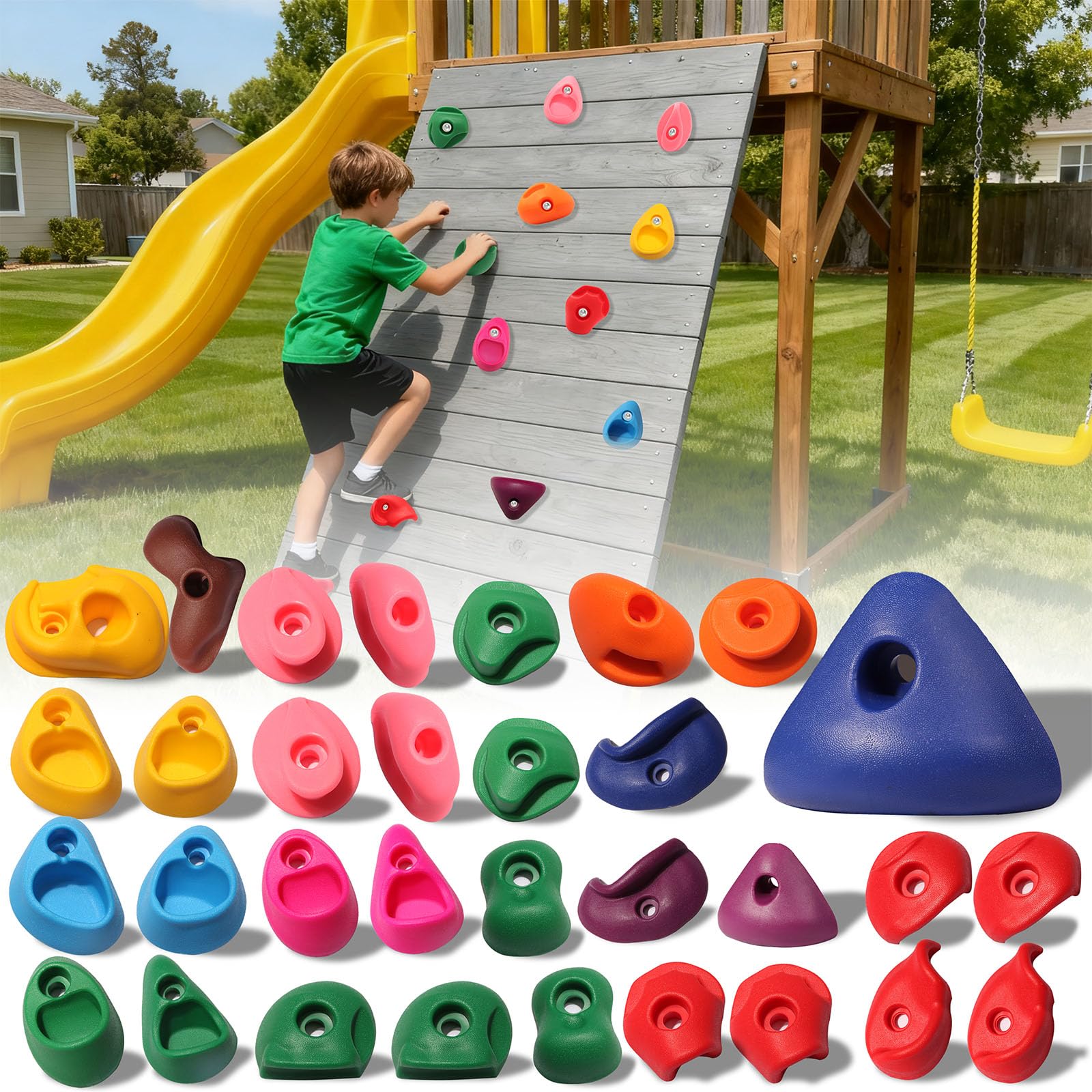 Photo 1 of NEATATOU 32 PCS Rock Climbing Holds for Kids,Rock Climbing Wall Grips Climbing Rocks Wall Kit for Indoor and Outdoor Playground Play Set with Hardware ?Style A?