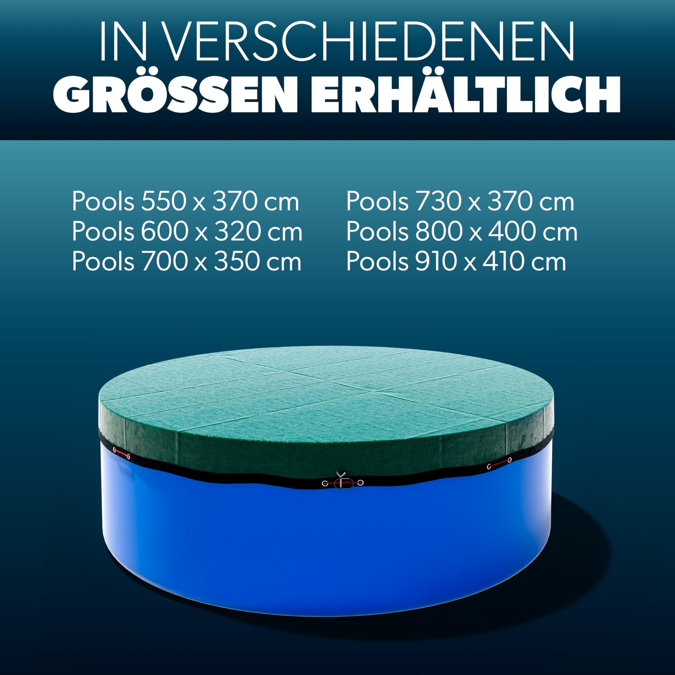 poolomio Poolabdeckung oval 630x360 cm 2in1 Solarplane & Winterabdeckung | Robuste, UV-beständige 110 g/m² PE-Poolplane – hemmt Algen, hält Blätter & Schmutz fern, inkl. Spannseil; Planenmaß 690x420