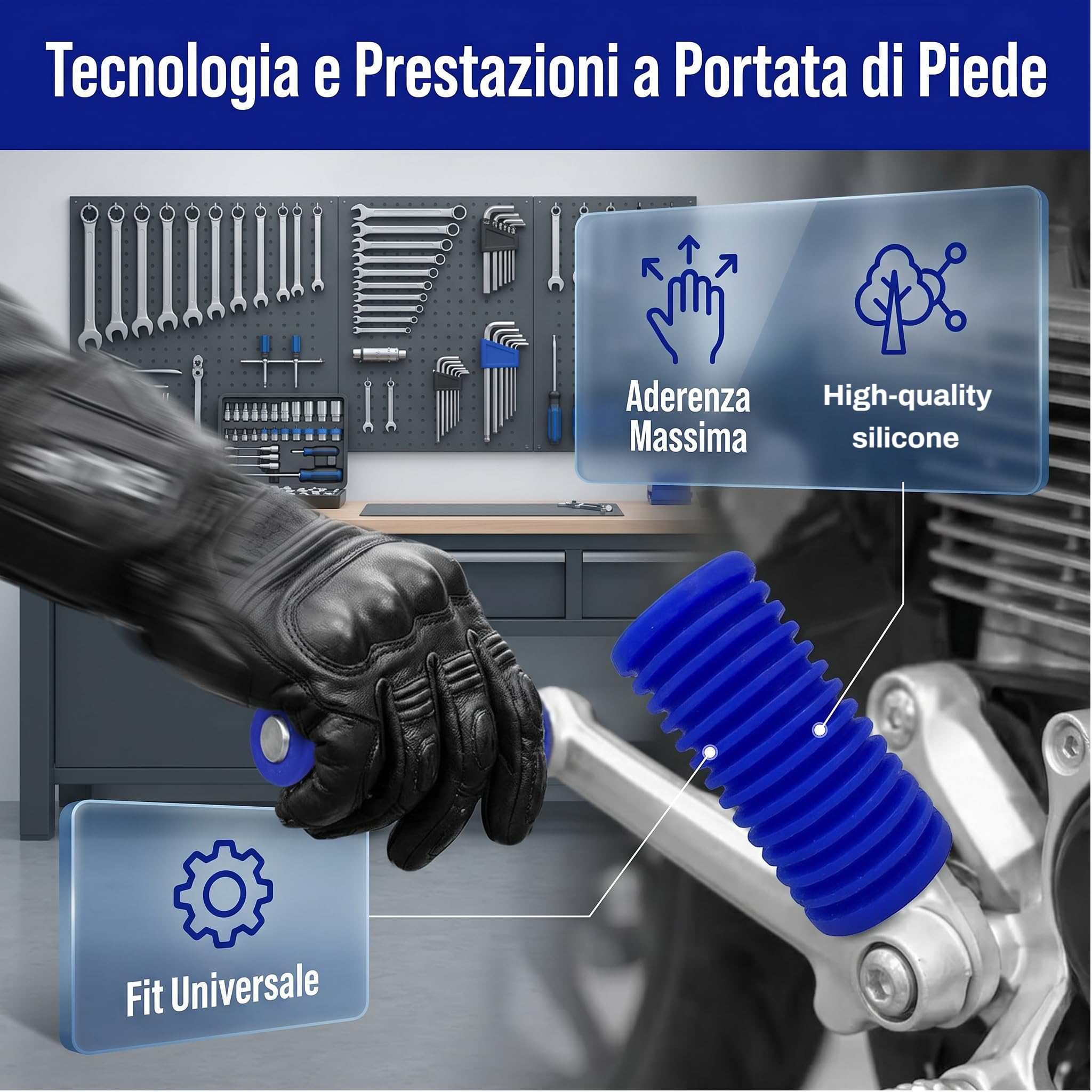 Protezione Scarpe Moto, 2 Pezzi Copri Scarpa Moto Cambio in Silicone, Salvascarpe Moto con Design Antiscivolo, Universale per Maggior parte dei Motocicli (Blu)