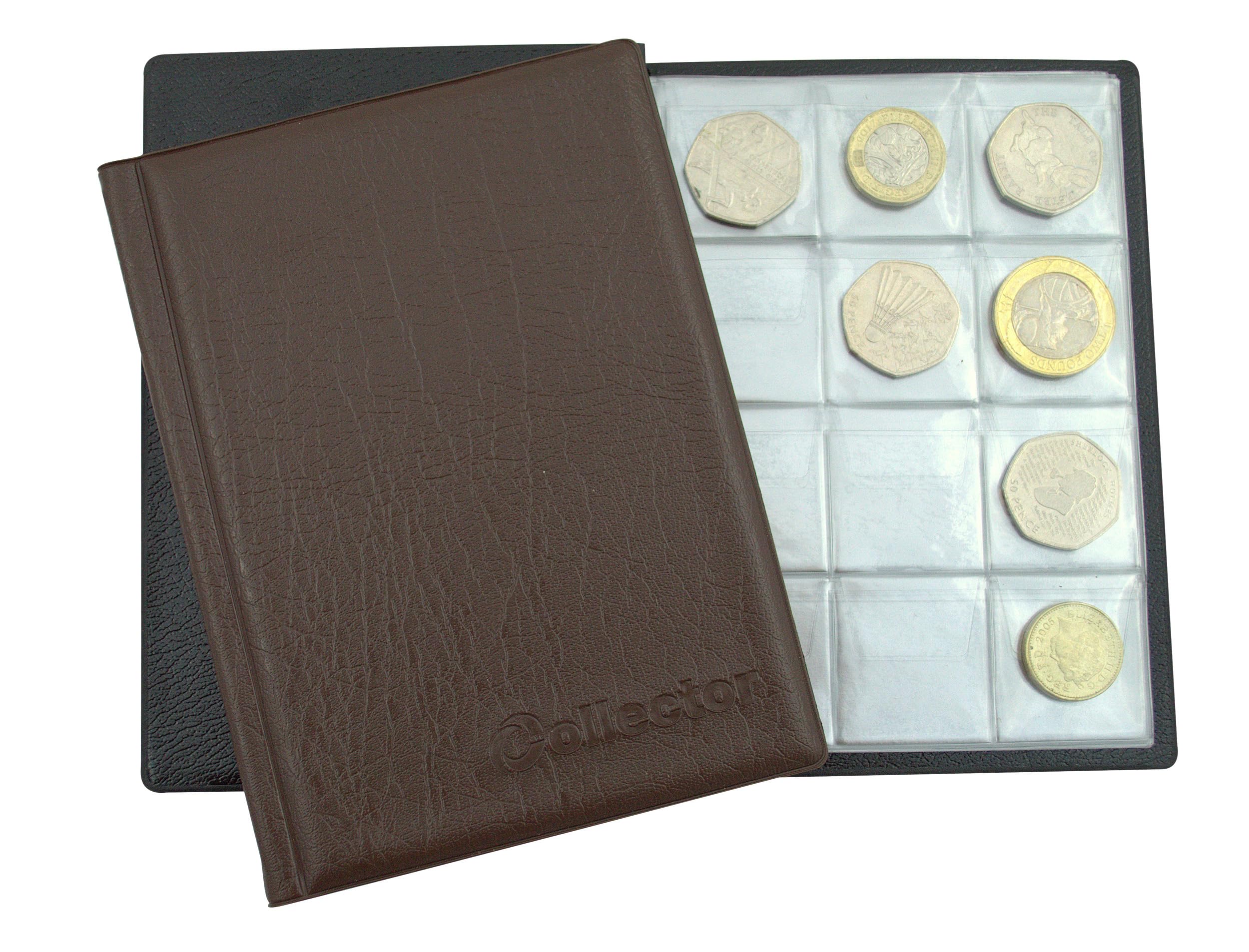 COLLECTOR - ALBUM NA MONETY na 96 średnich monet £1 £2 50p KLASER NA MONETY - MULTICHOICE (Brązowy)