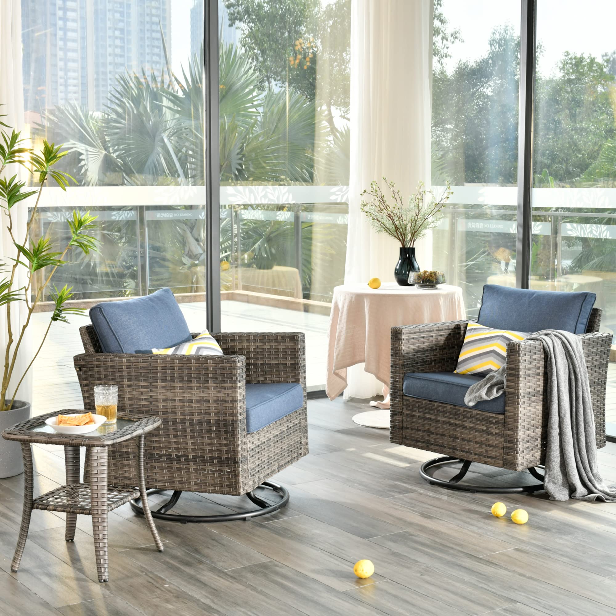 Photo 1 of ***Parts Only***JUST 1 SET!!!!!Patio Furniture Set 3 Piece Outdoor Wicker Chairs Set with Side Table 360  Chairs Patio Bistro Sets for Yard Porch Deck (Denim Blue) 3 PCS-Swivel Chairs Denim Blue
