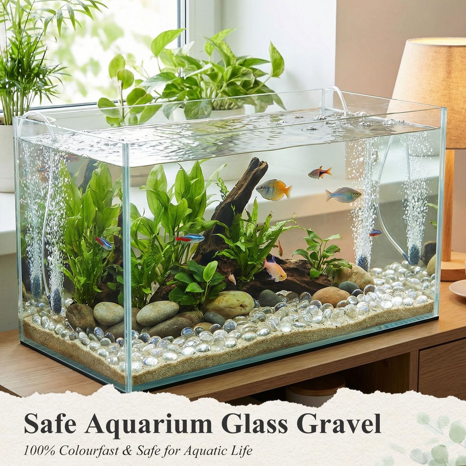 VGOODALL Lot de 420 galets en verre transparent 1,9 kg | 1,5–2 cm pour gravier d'aquarium, remplissage de vase, culture hydroponique et décoration d'intérieur