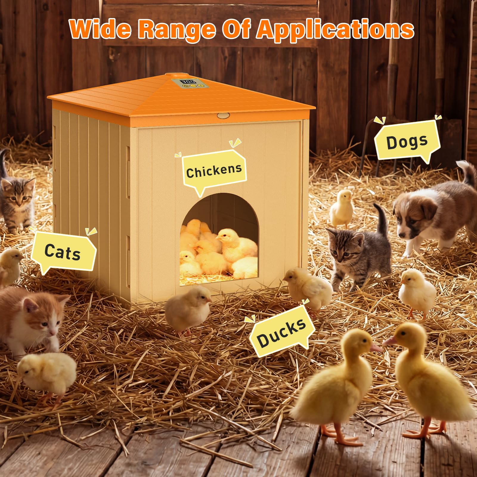 360°Calentador para Gallinero, 65W Calefacción Gallinero, Criadora de Pollitos, 10-52℃, para 15-20 Pollitos, para Pollos, Gatitos, Cachorros, Mascotas