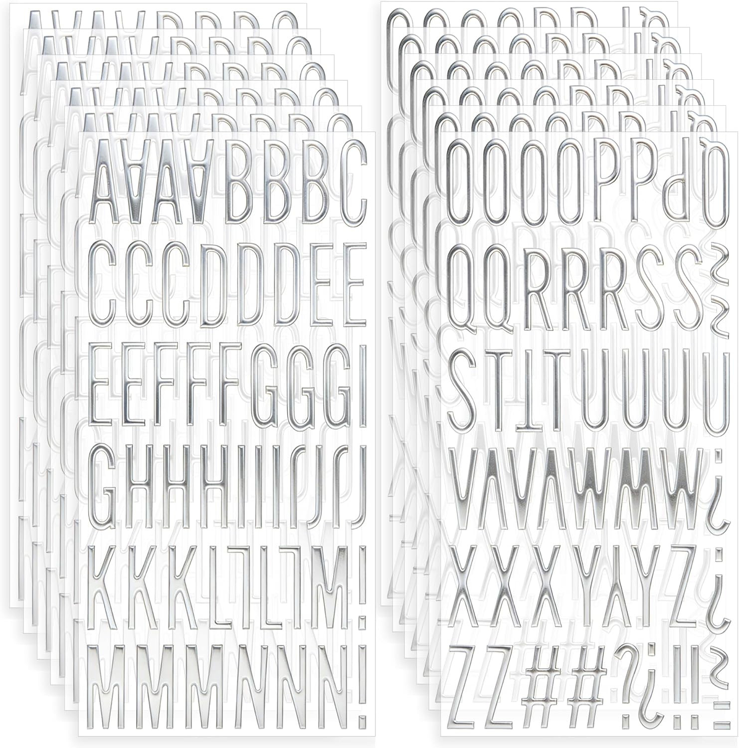 12 Sheets Silver Letter Stickers, 624 Pcs 3D Puffy Alphabet Stickers for Scrapbooking, Waterproof Self-Adhesive Golden Foam Letter Stickers for Grad Cap Decoration Sign DIY Crafts Art Making