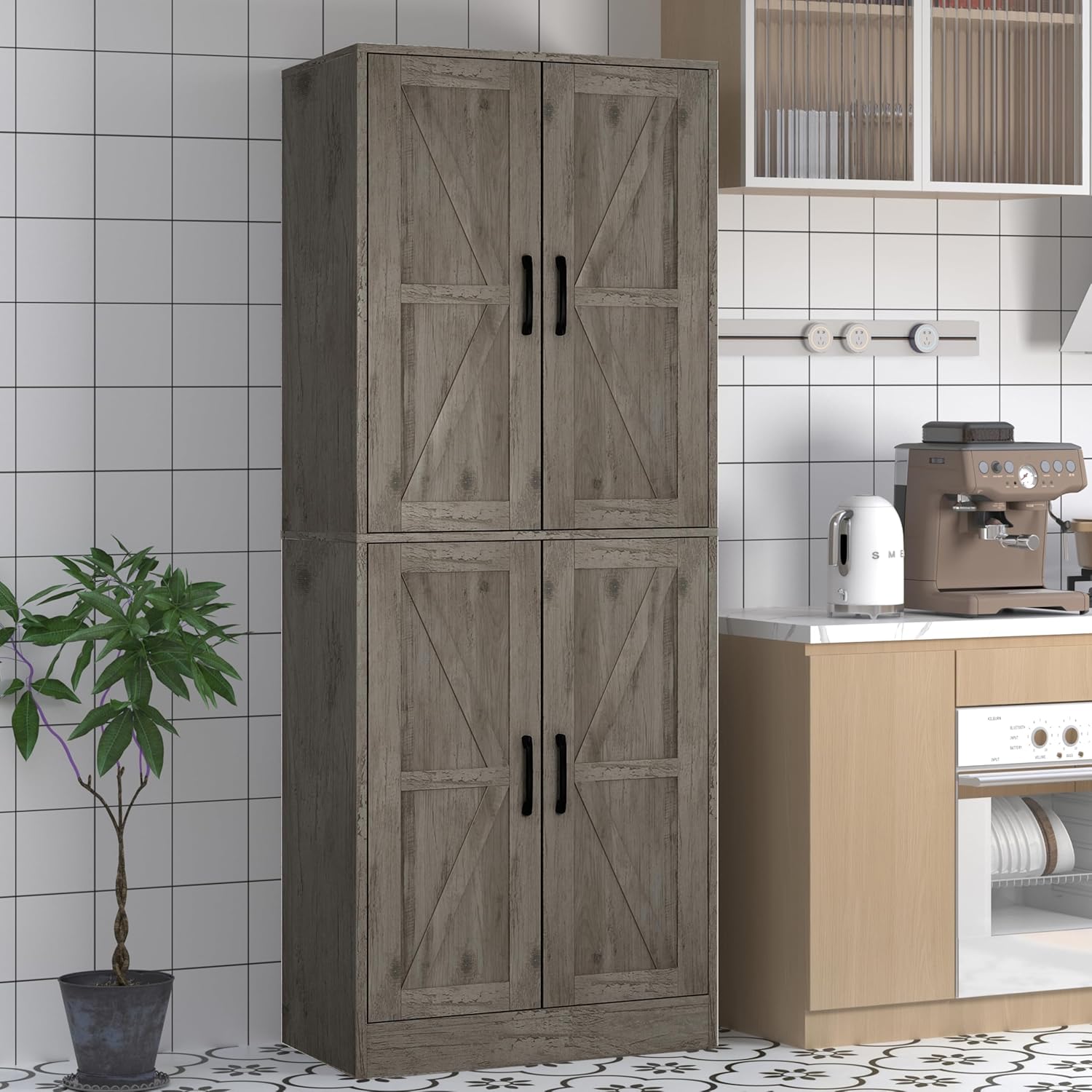 IANUE Tall Farmhouse Pantry Cabinet in a kitchen
