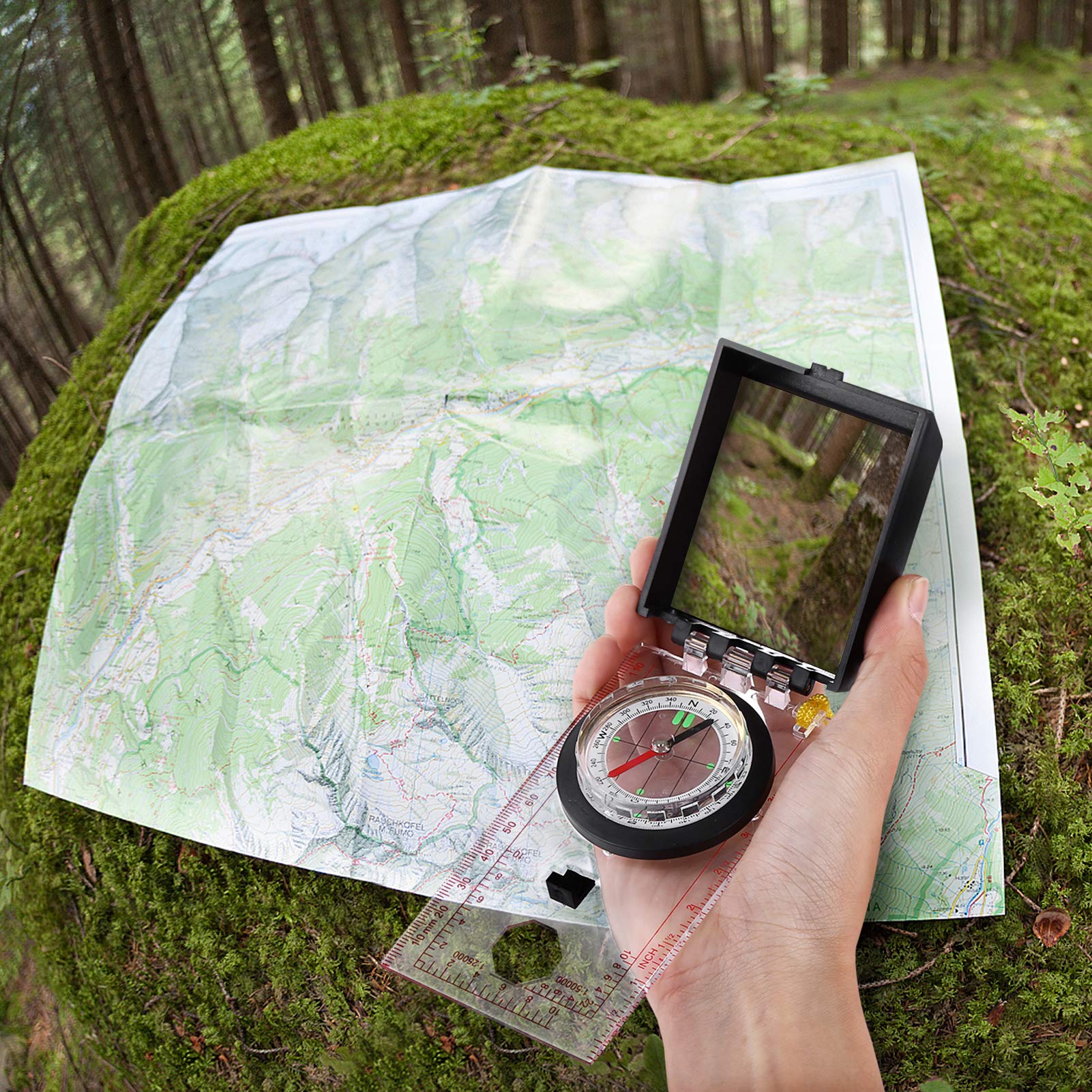 Bussola di navigazione per la lettura di mappe, bussola da esploratore multifunzionale con specchio e declinazione, bussola professionale per orientamento, alpinismo di sopravvivenza, escursionismo