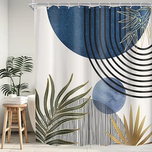 Miniatura 72 de KOMLLEX Cortina de ducha bohemia naranja de mediados de siglo para decoración de baño, 48 pulgadas de ancho x 72 pulgadas de alto, abstracto,