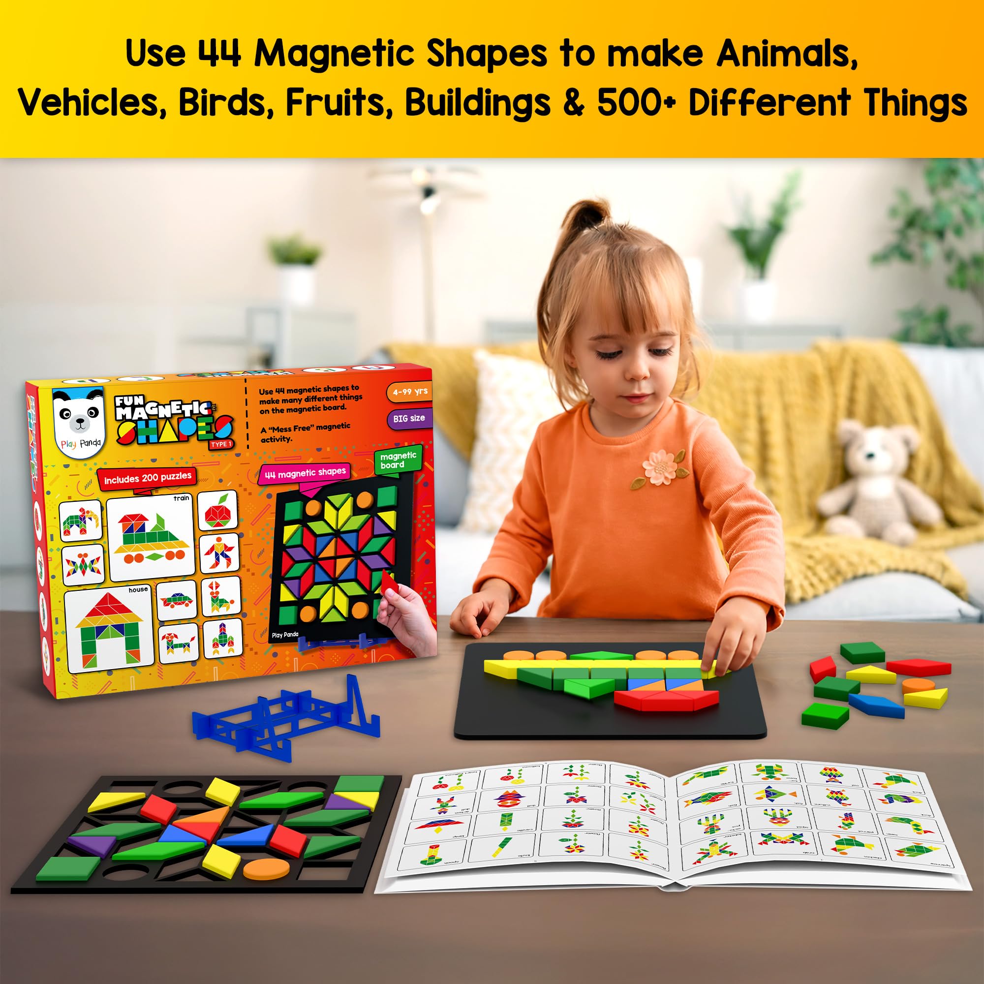 Play Panda Magnetic Puzzle Set for 4+ yrs Kids with 44 Shapes & 200 Patterns 1